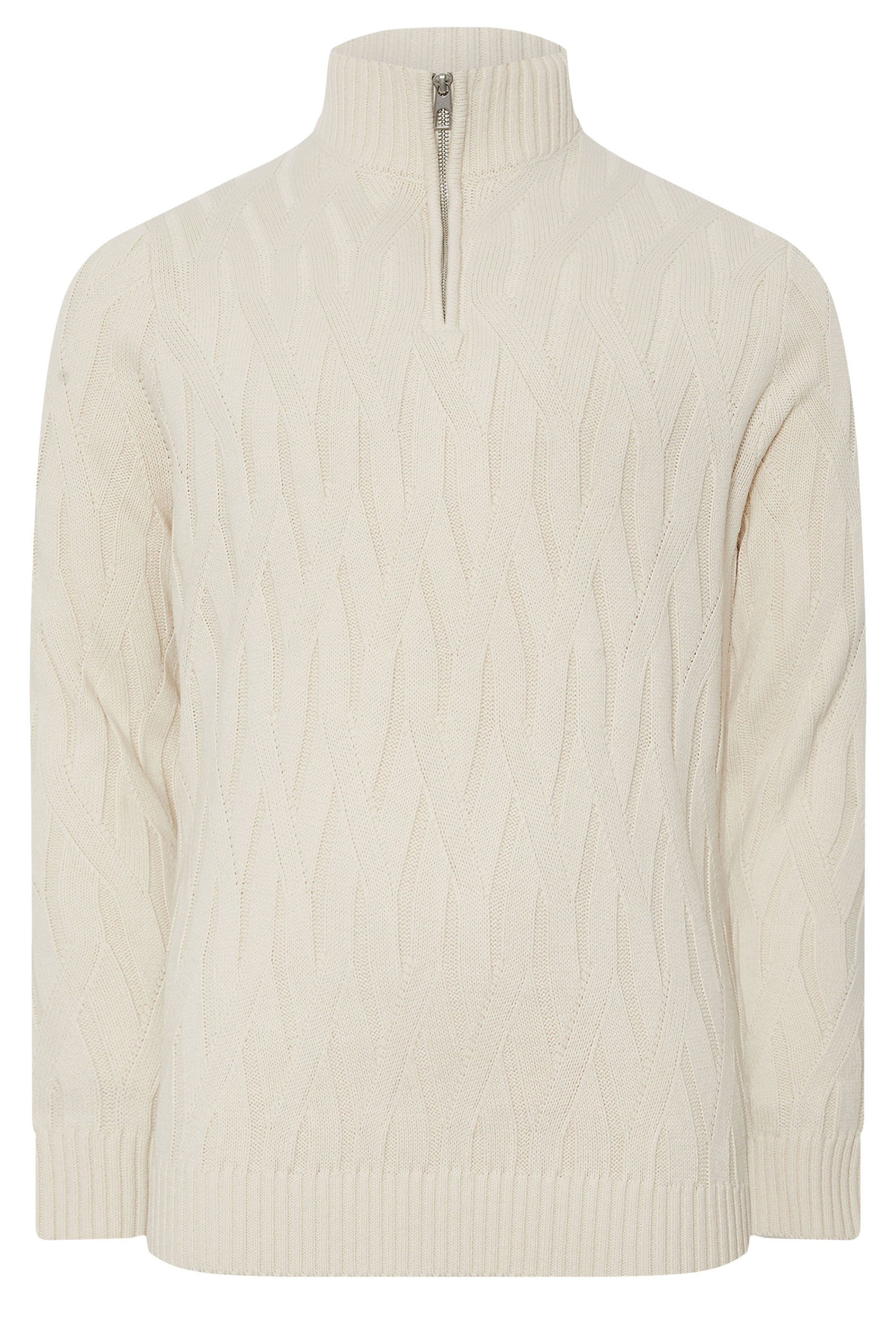 BadRhino Big & Tall Marshmallow Cream Cable Knit Quarter Zip Jumper | BadRhino 7