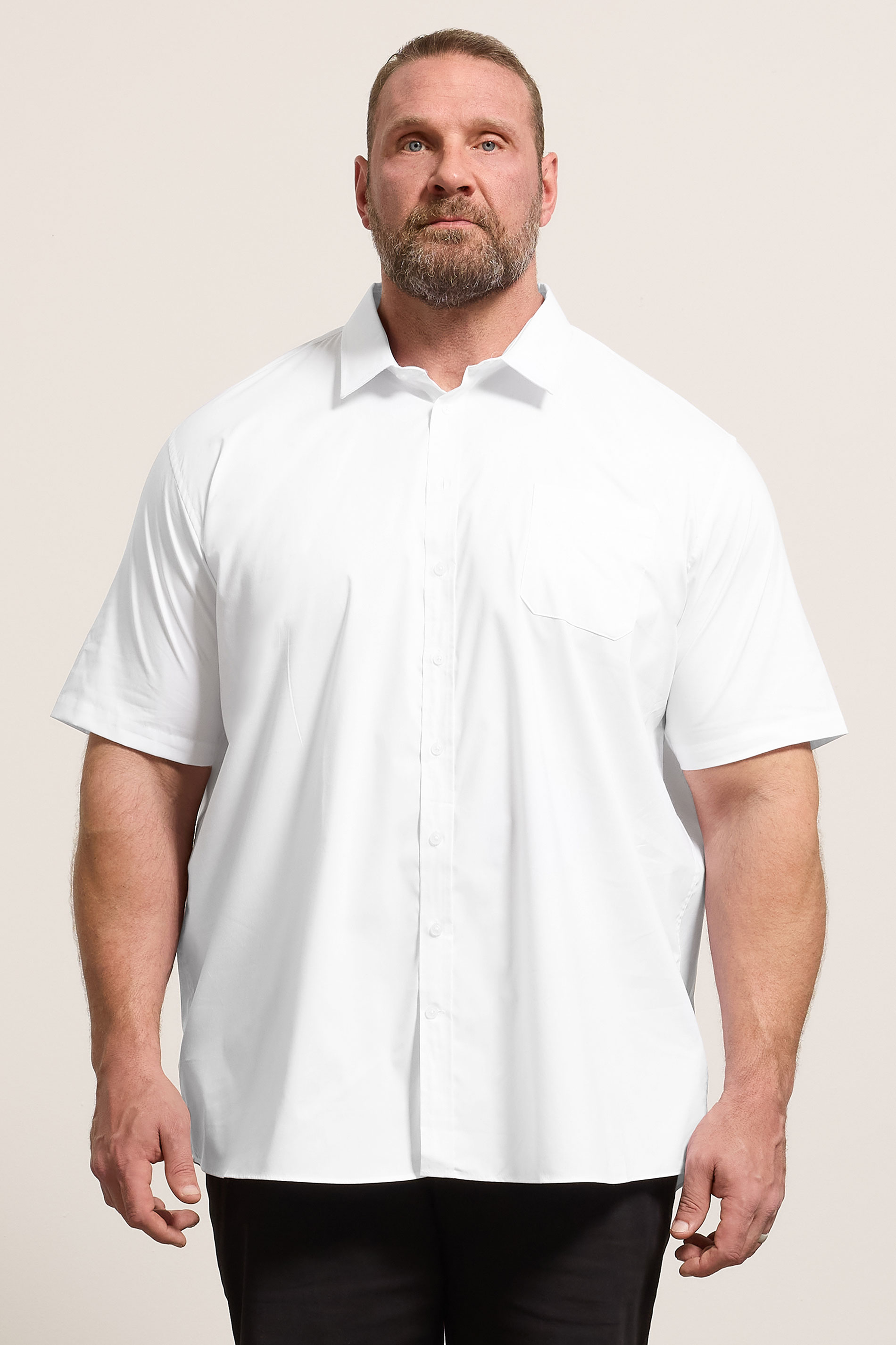 D555 Big & Tall White Short Sleeve Non Iron Stretch Shirt | BadRhino 3