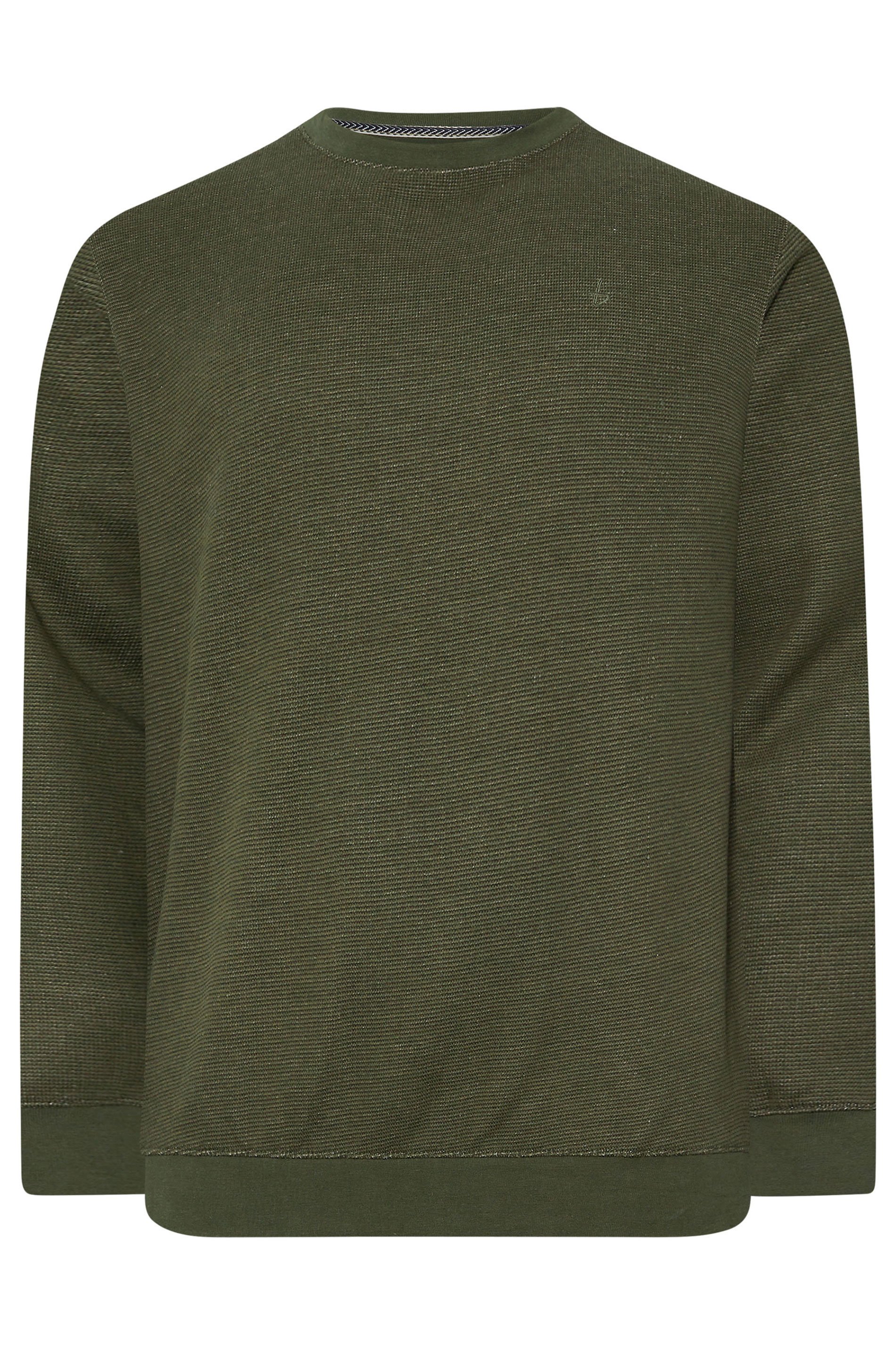 BLEND Big & Tall Khaki Green Ribbed Sweatshirt | BadRhino 3