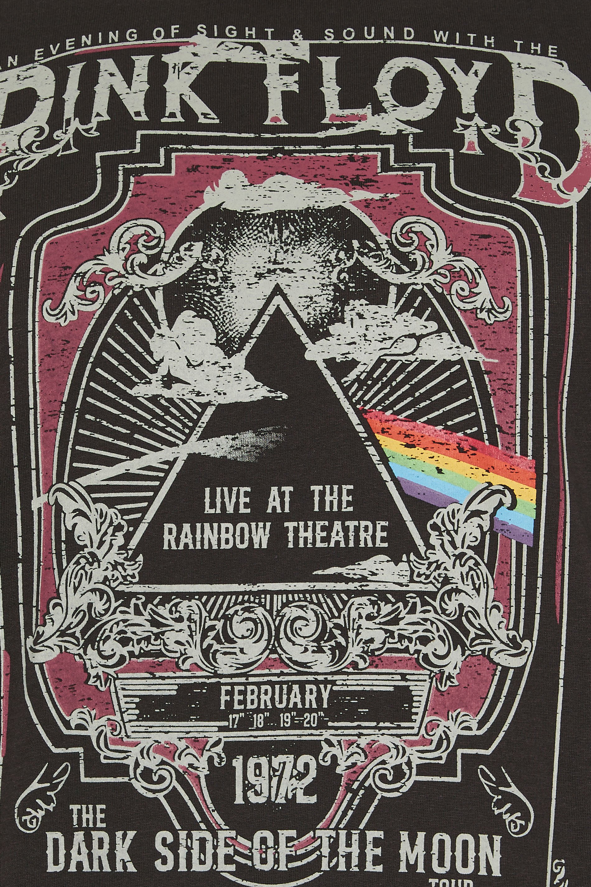 D555 Big & Tall Washed Black Pink Floyd Graphic Print T-Shirt | BadRhino 5