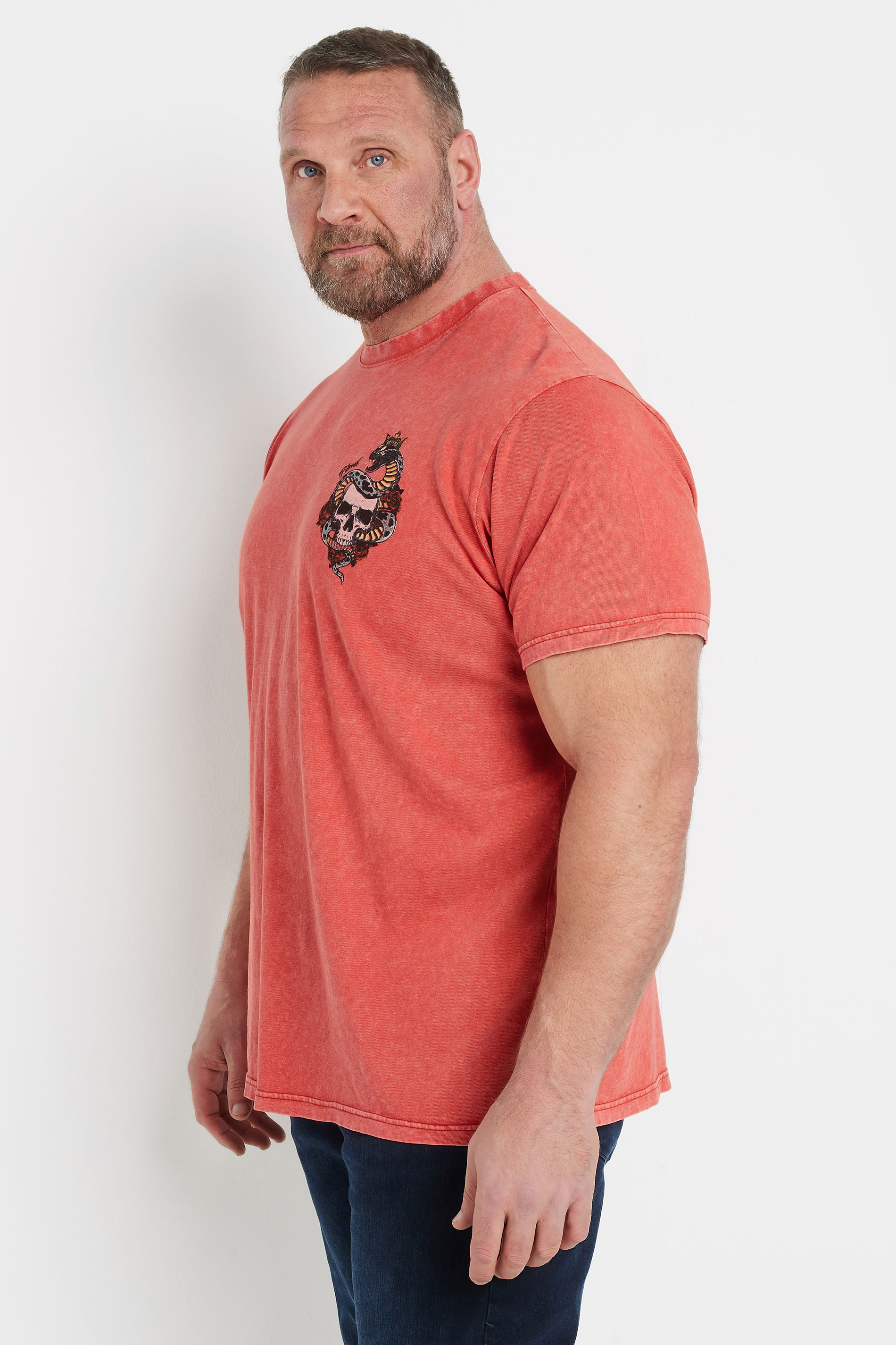 BadRhino Big & Tall Red Acid Wash Skull & Snake Graphic T-Shirt | BadRhino 4