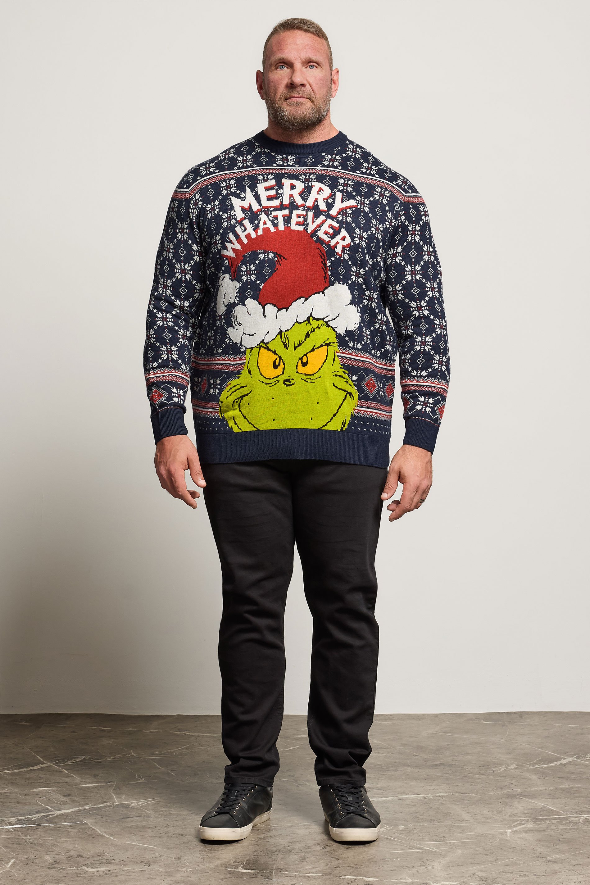 BadRhino Big & Tall Navy Blue Fairisle Grinch Christmas Jumper | BadRhino 3