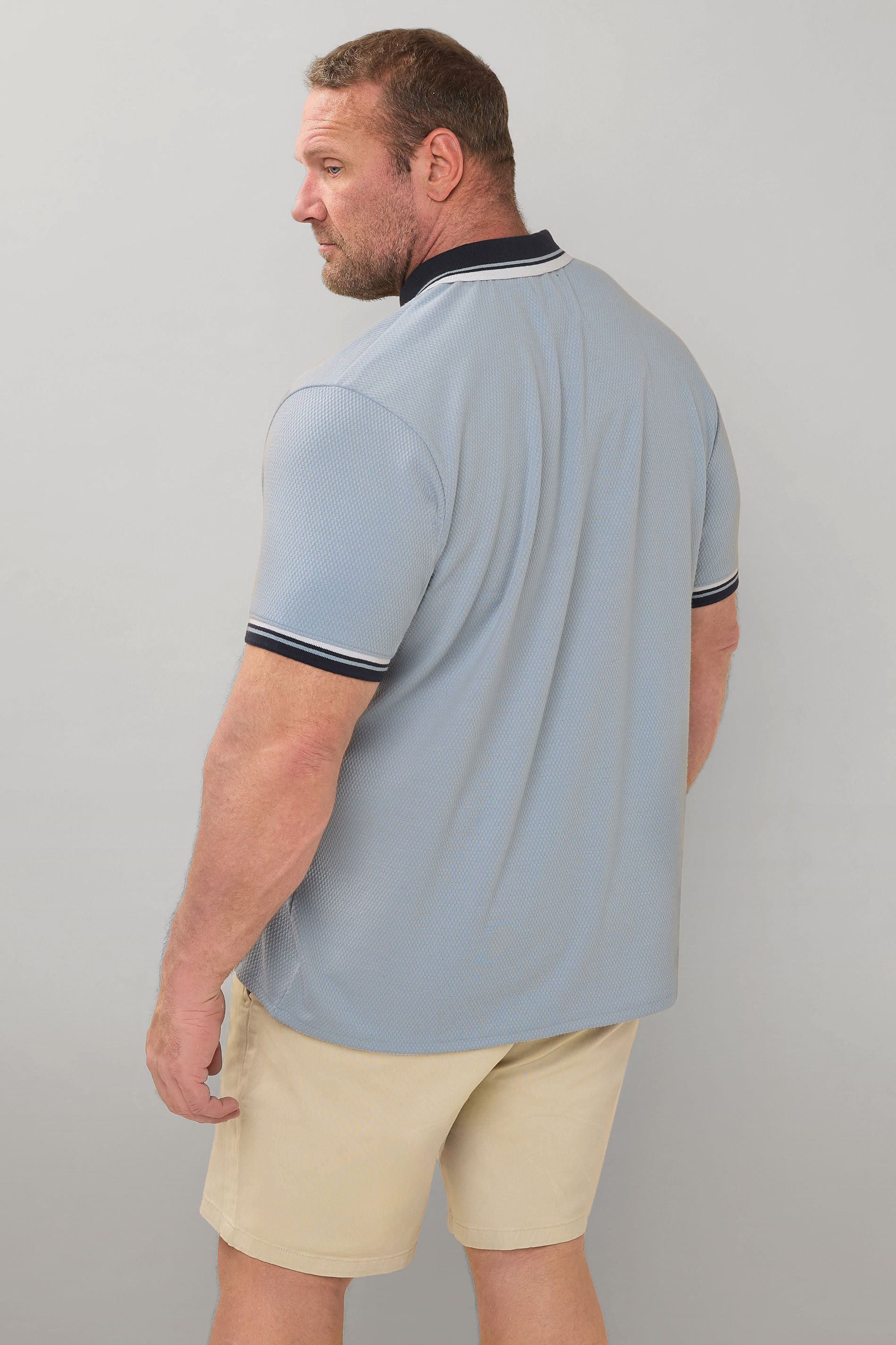 BadRhino Big & Tall Light Blue Seersucker Textured Zip Polo Shirt | BadRhino 3