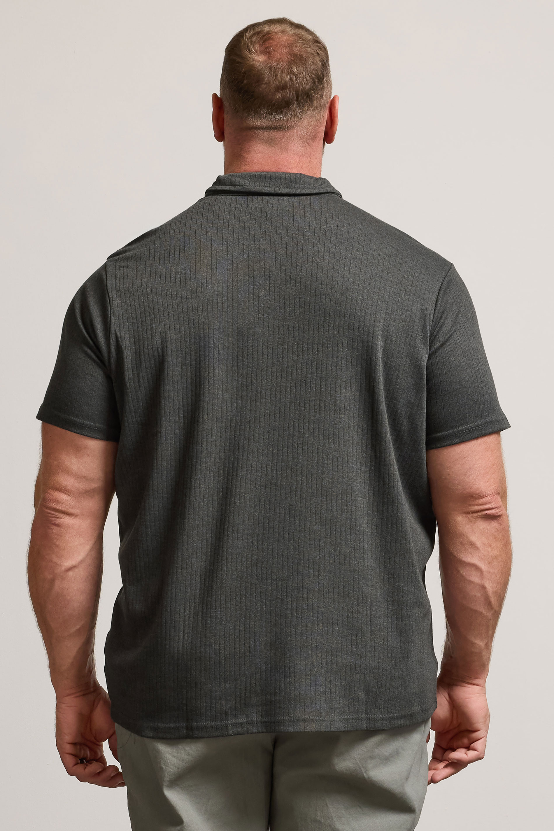 BadRhino Big & Tall Charcoal Grey Jacquard Zip Neck Polo Shirt | BadRhino 3