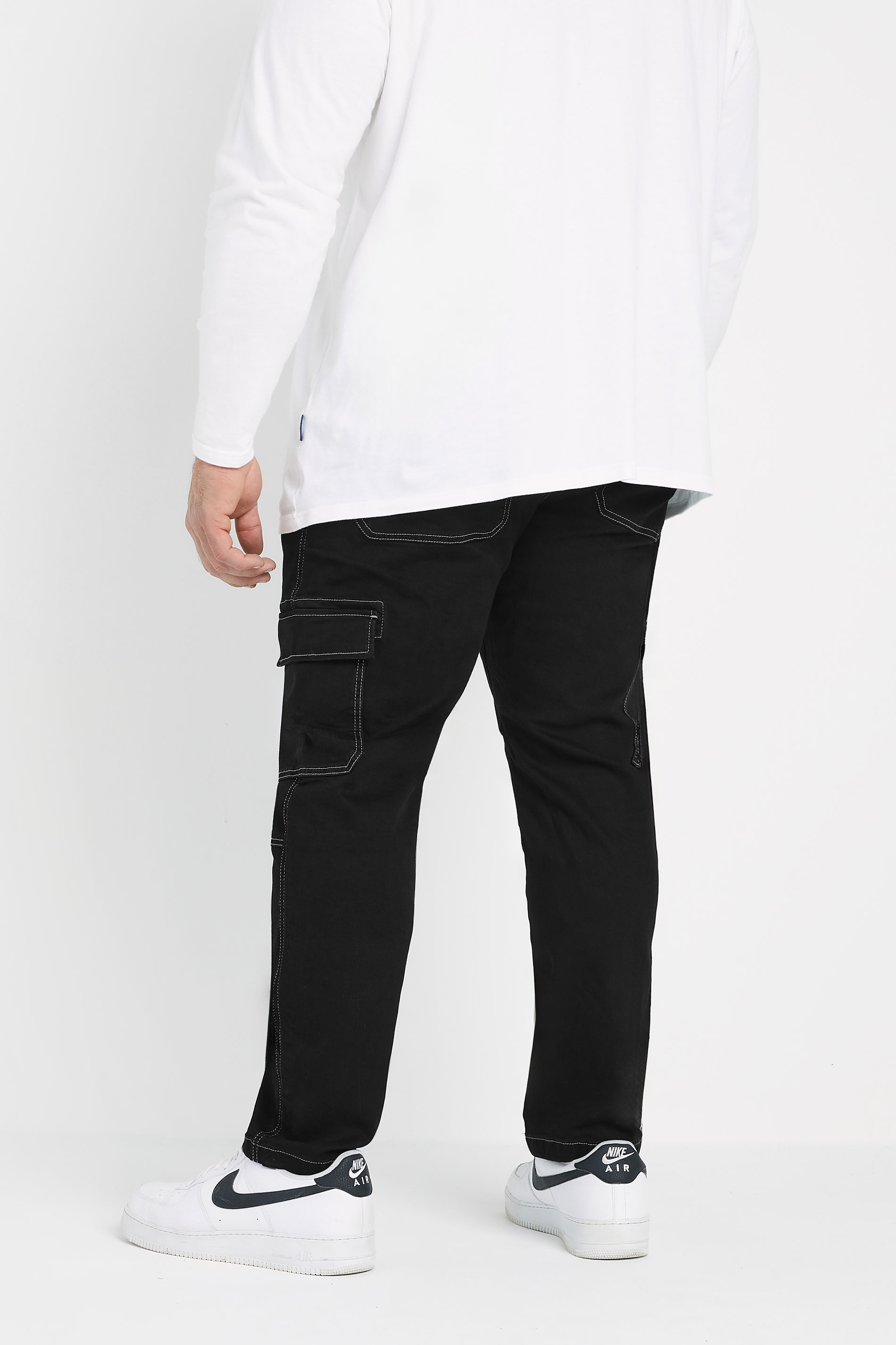 BadRhino Big & Tall Black Contrast Stitch Cargo Jeans | BadRhino 4