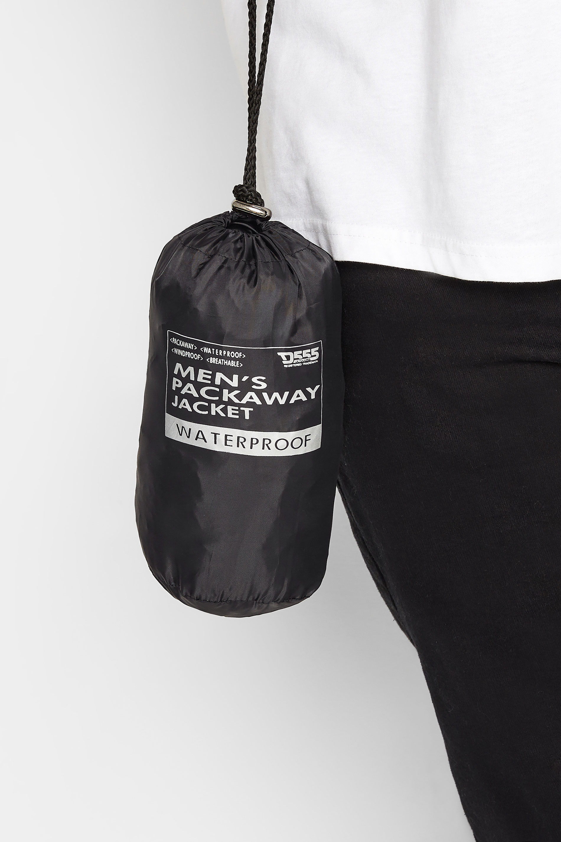 D555 Big & Tall Black Pack Away Waterproof Jacket | BadRhino 4