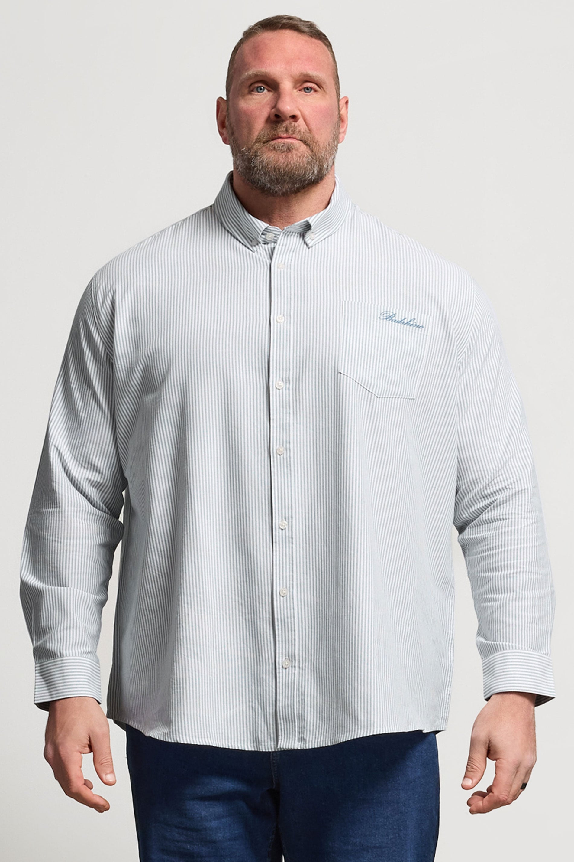 BadRhino Big & Tall Blue Stripe Long Sleeve Oxford Shirt | BadRhino 2