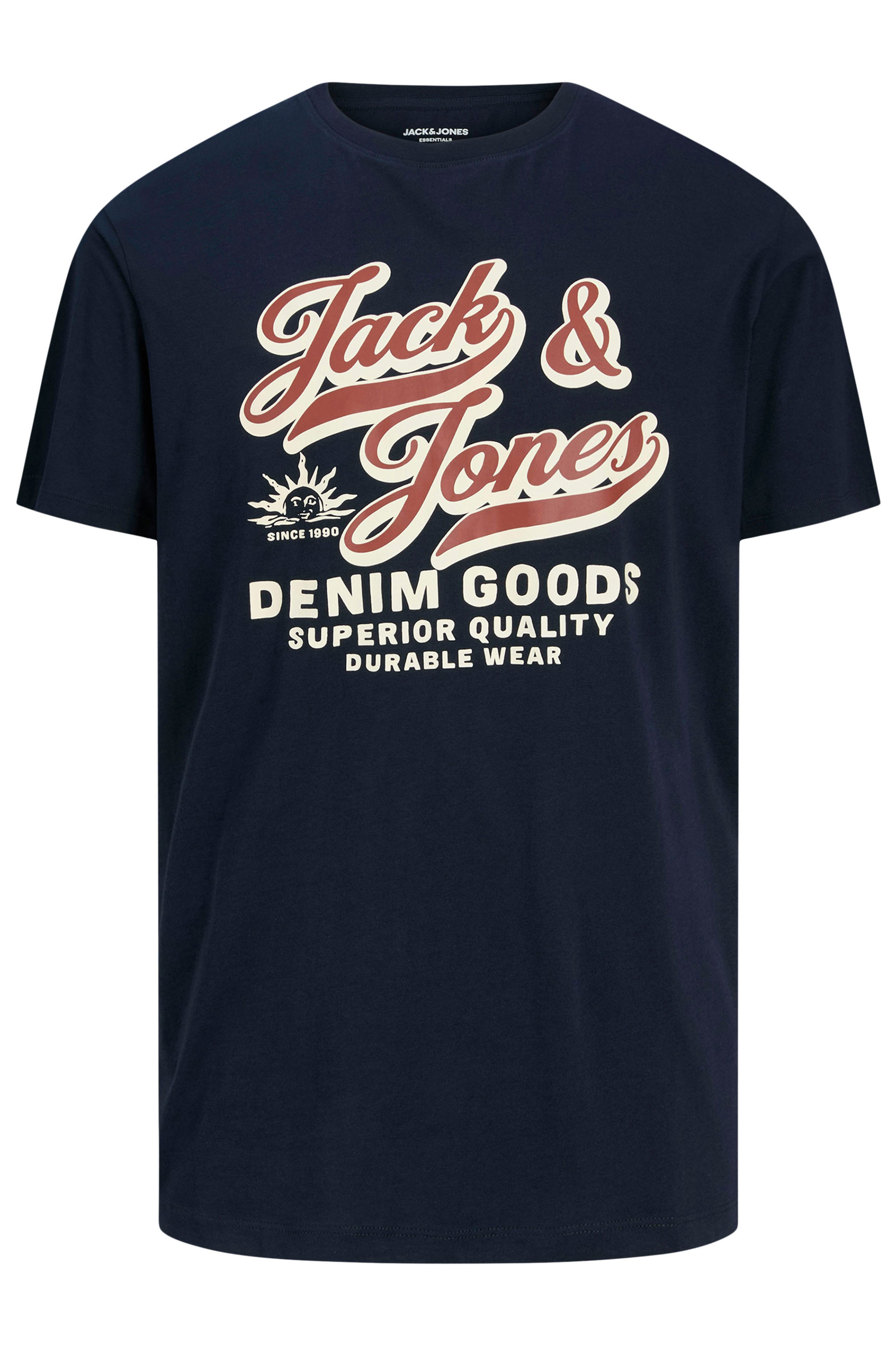 JACK & JONES Big & Tall Navy Blue Logo Chest Print T-Shirt | BadRhino 3