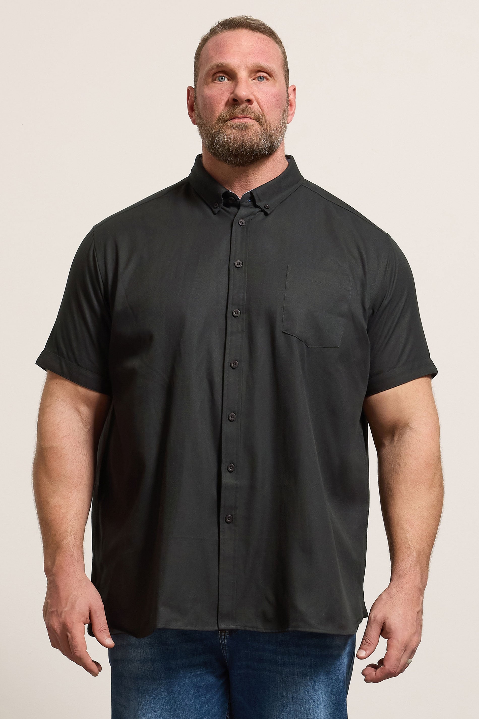 D555 Big & Tall Black Short Sleeve Oxford Shirt | BadRhino