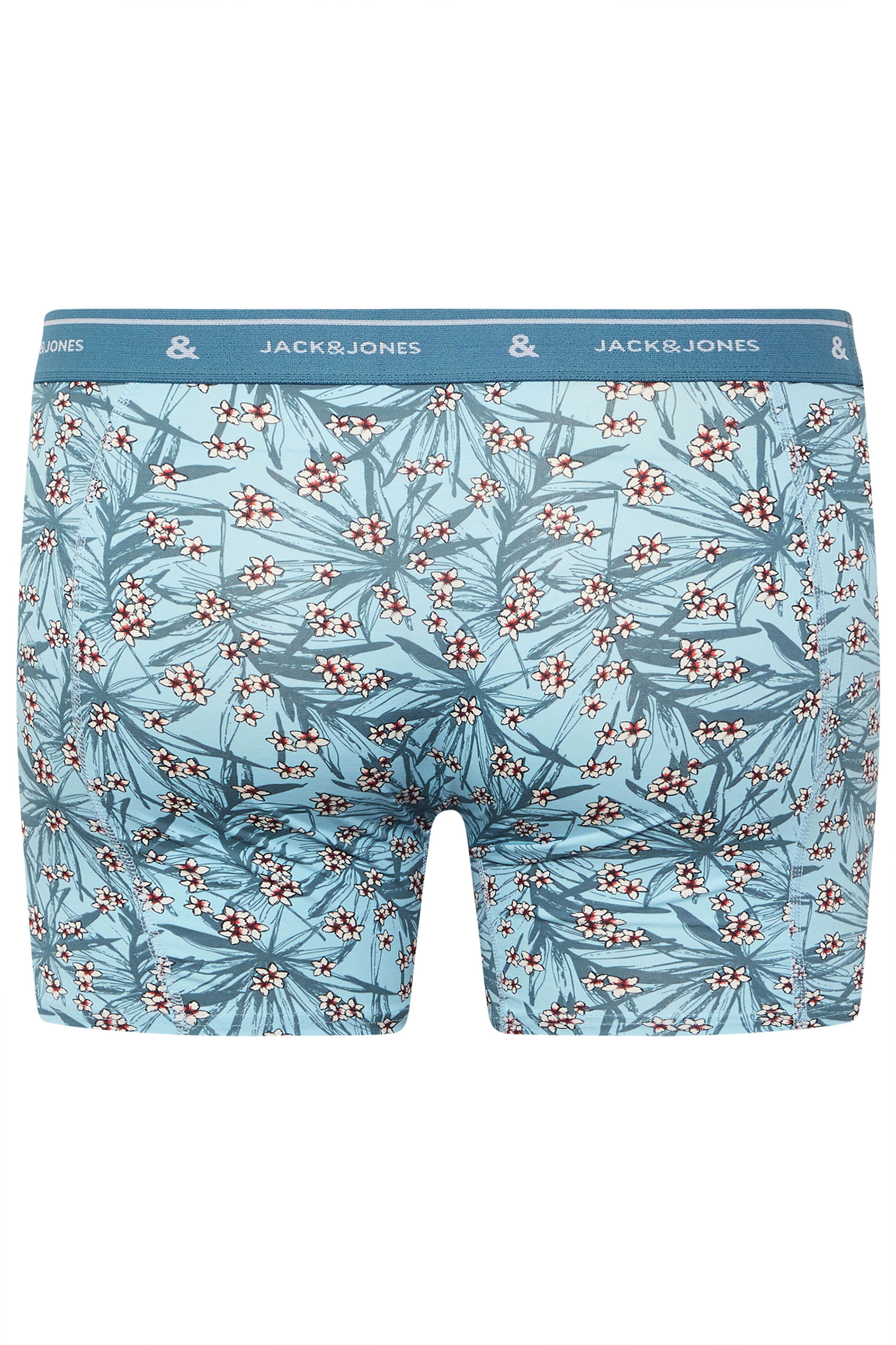 JACK & JONES Big & Tall 3 Pack Chambray Blue Floral Patterned Boxers | BadRhino 6