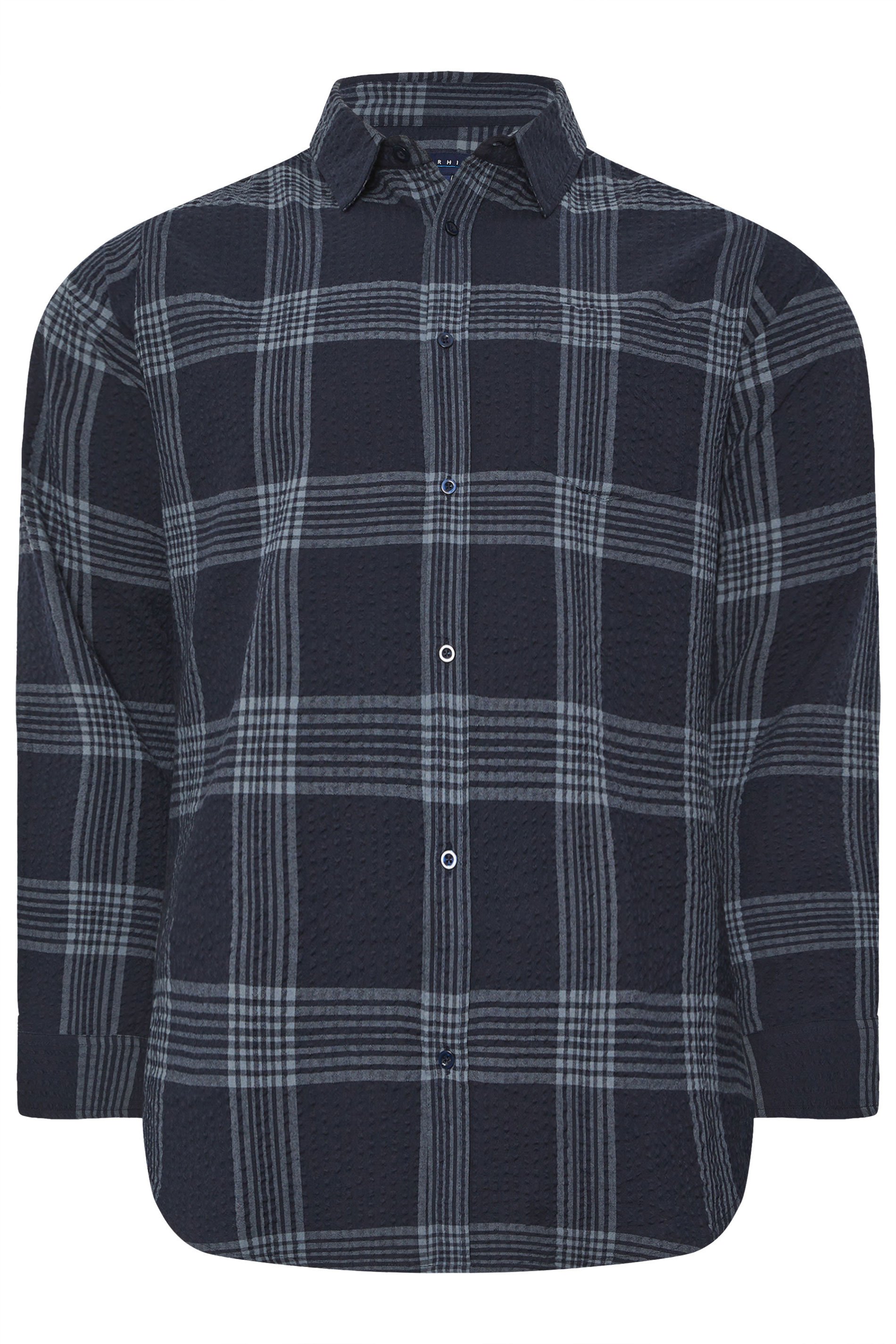BadRhino Big & Tall Navy Blue Textured Checked Shirt | BadRhino 5