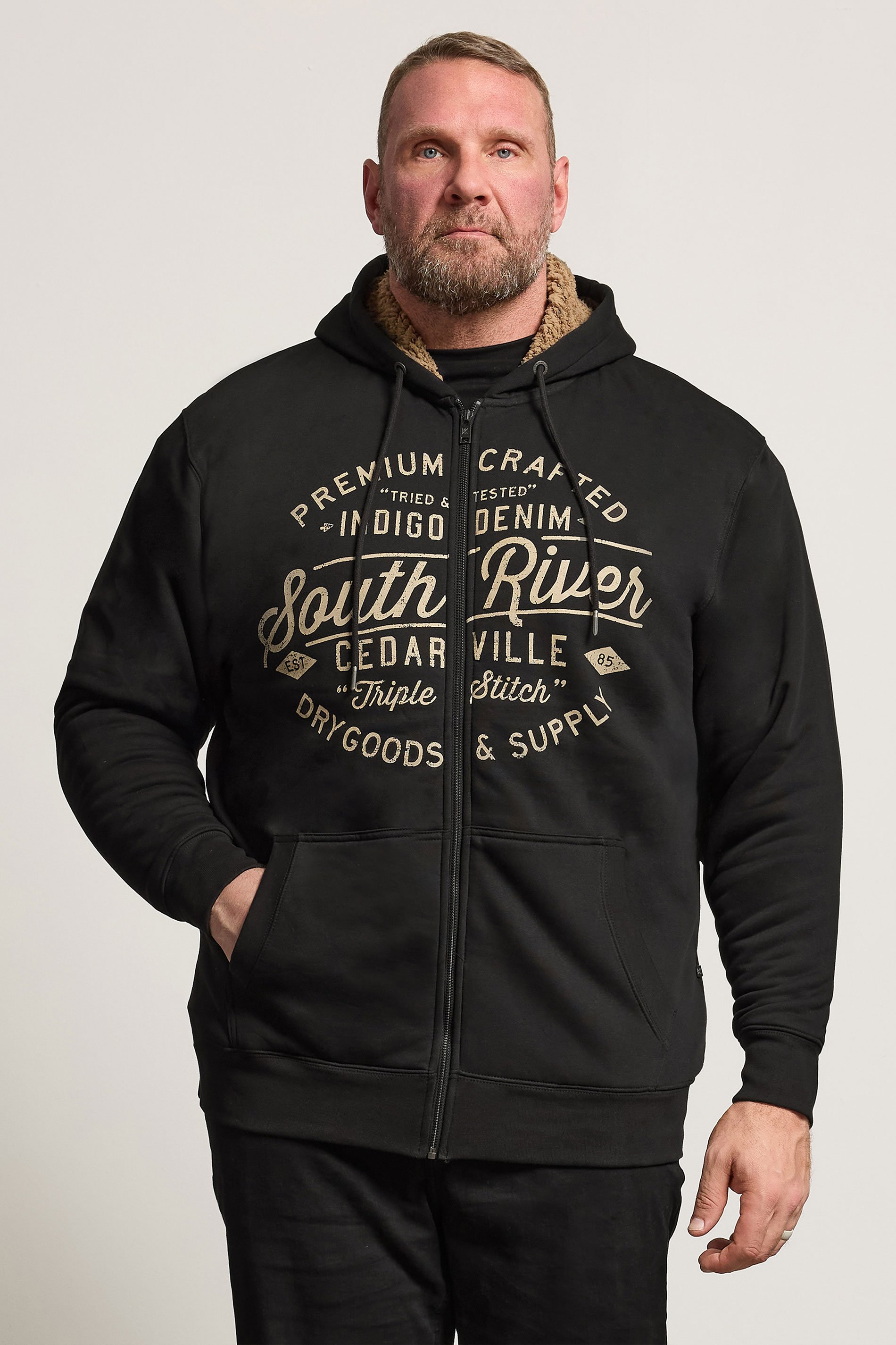 KAM Big & Tall Black 'South River' Fleece Lined Hoodie | BadRhino 1