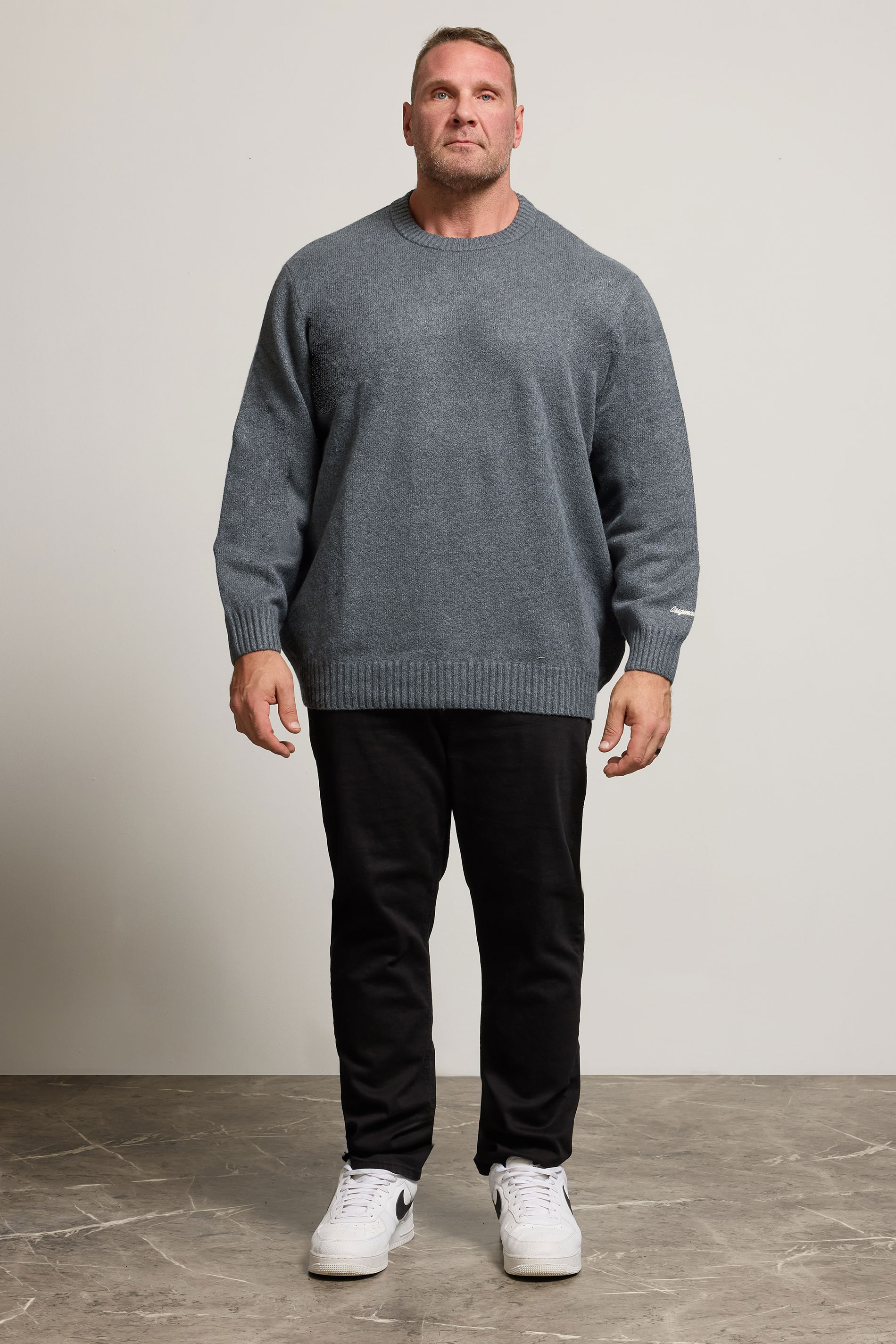 JACK & JONES Big & Tall Dark Grey Crew Neck Knit Jumper | BadRhino 2