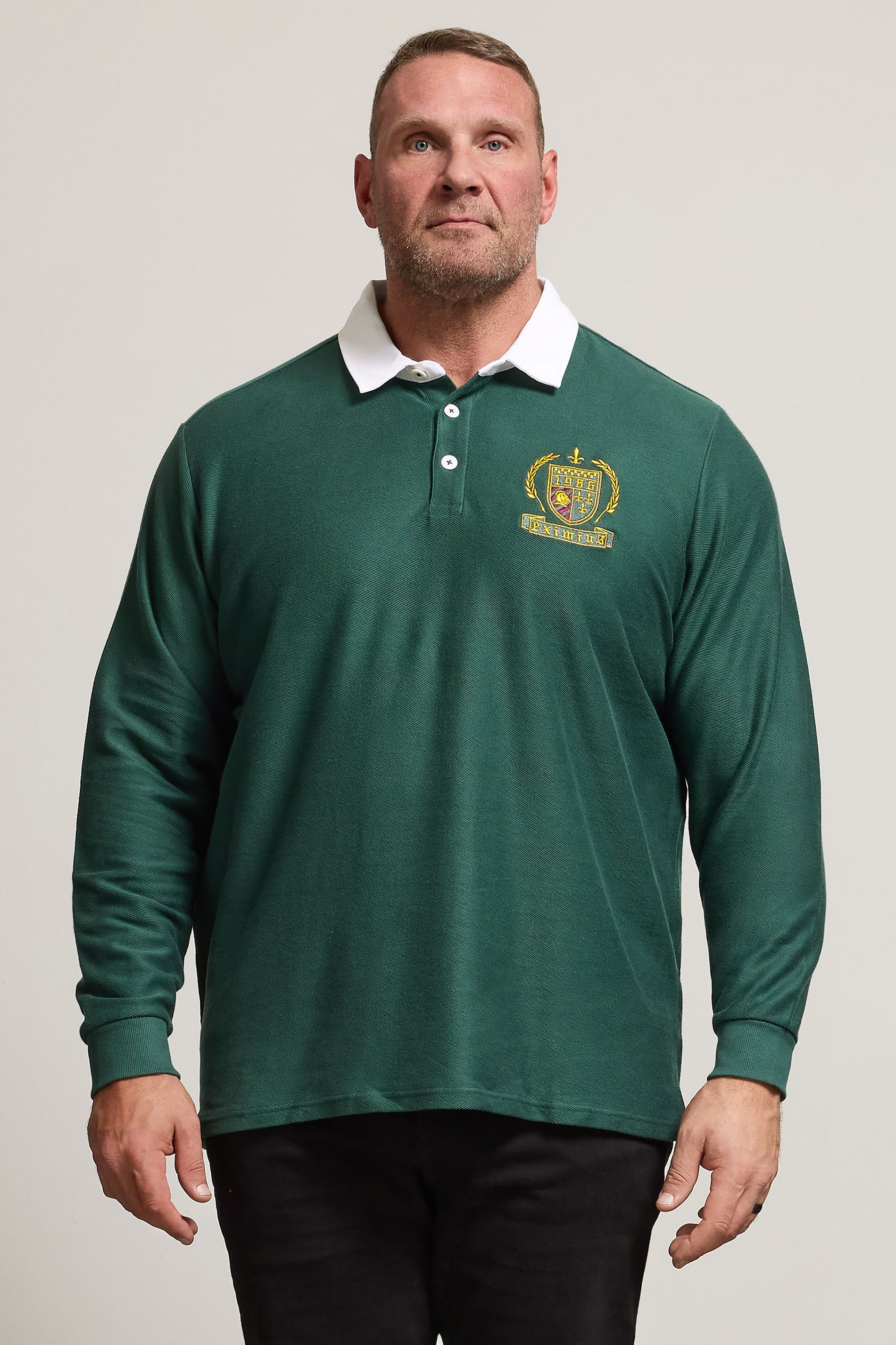 BadRhino Big & Tall Green Long Sleeve Embroidered Rugby Polo Shirt | BadRhino 1
