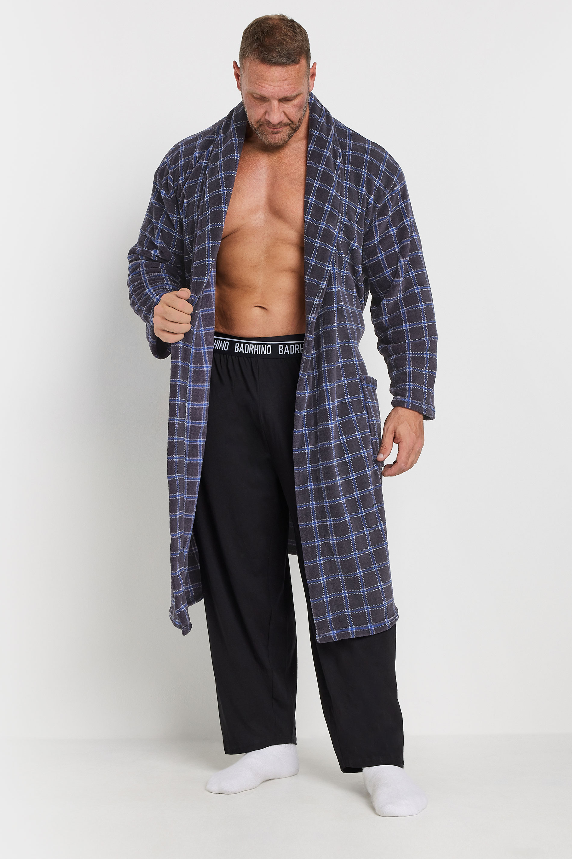 BadRhino Big & Tall Blue Check Print Dressing Gown | BadRhino 3