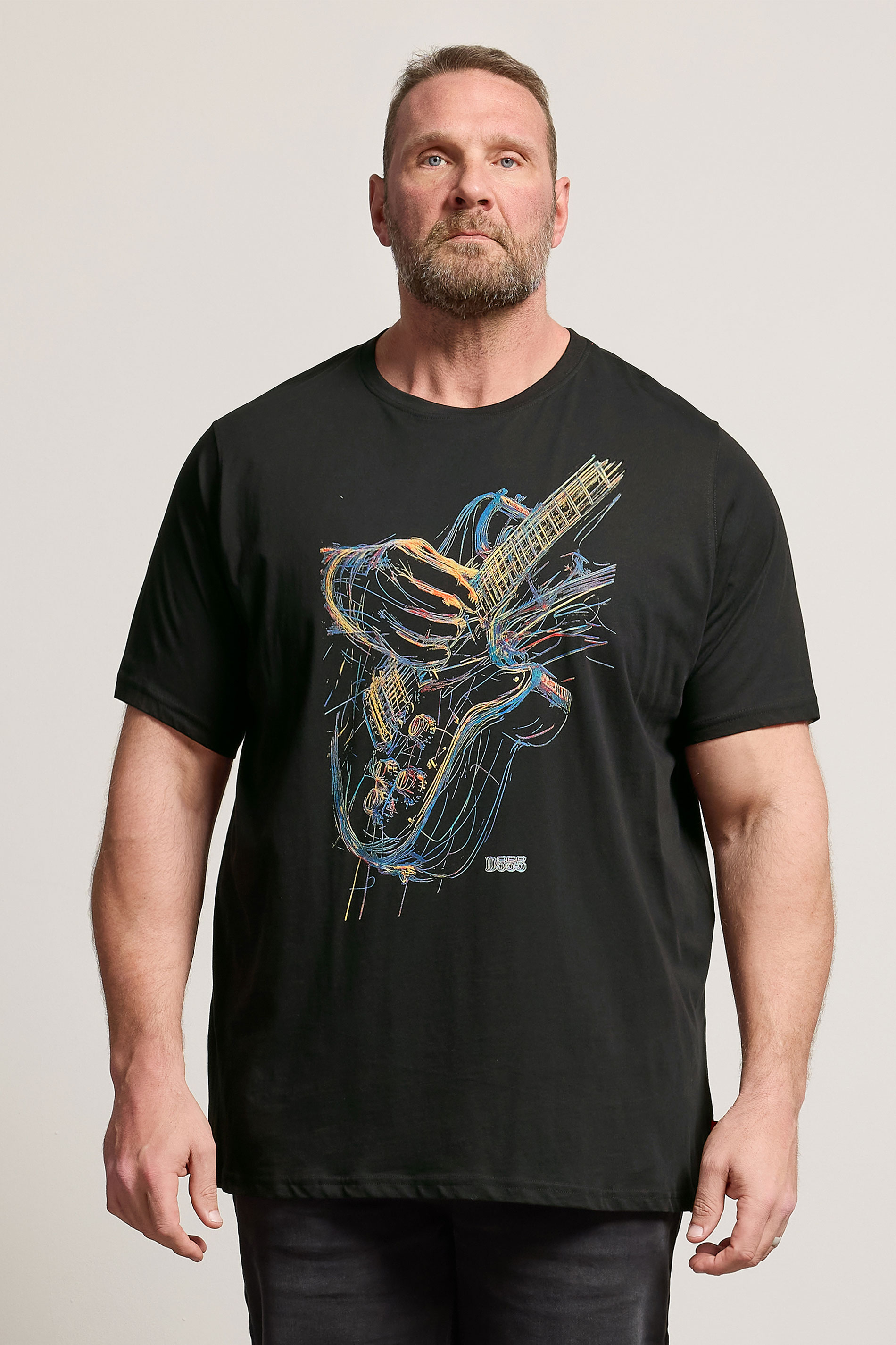 D555 Big & Tall Black Guitar Print T-Shirt | BadRhino 3