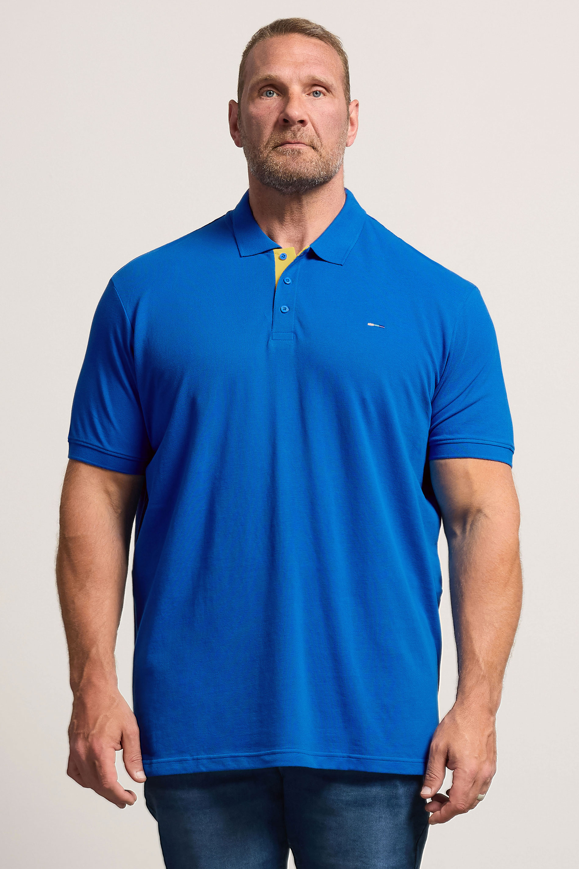 BadRhino Big & Tall Blue & Yellow Contrast Polo Shirt | BadRhino 1