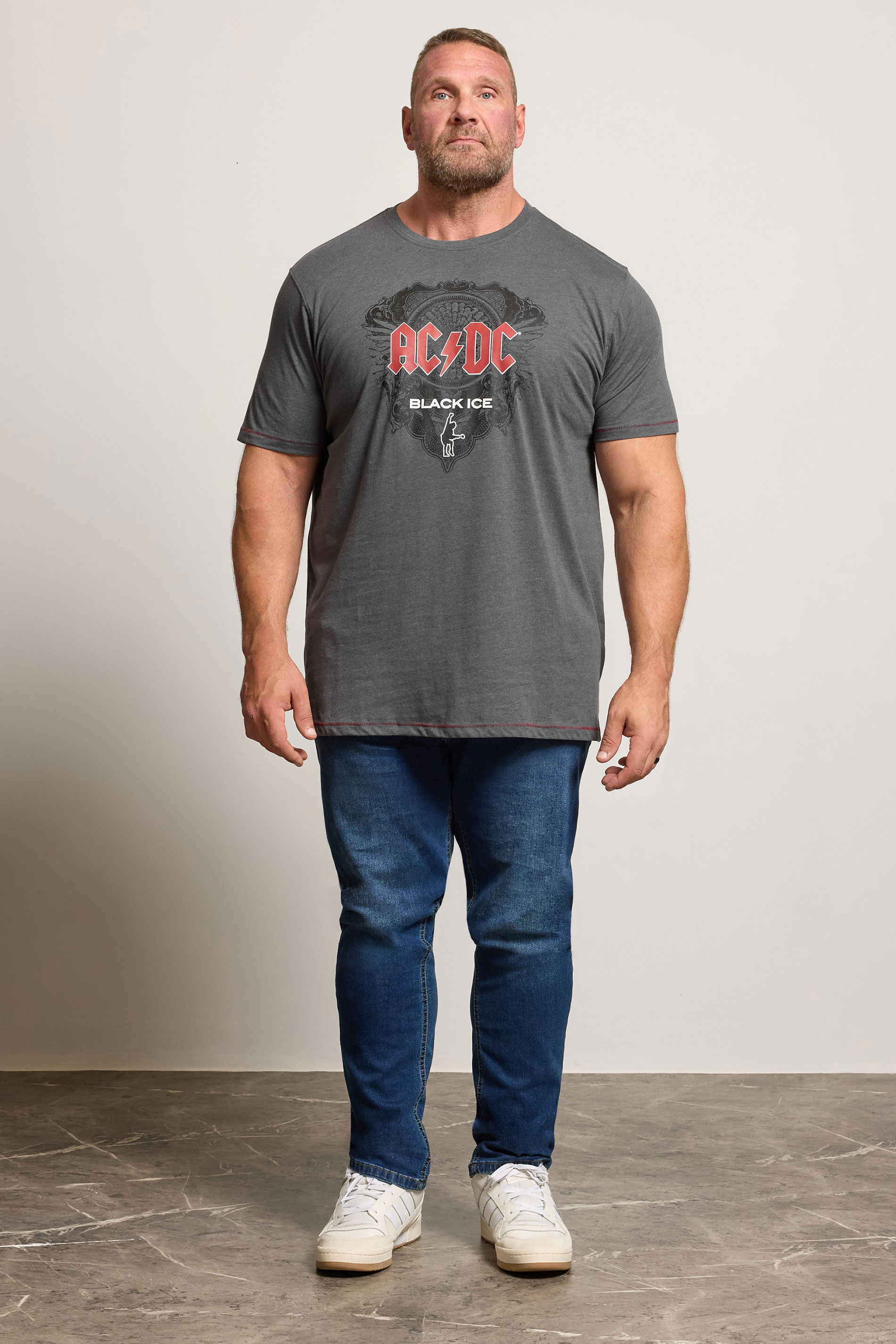 D555 Big & Tall Charcoal Grey Marl ACDC 'Black Ice' Graphic Print T-Shirt | BadRhino 2