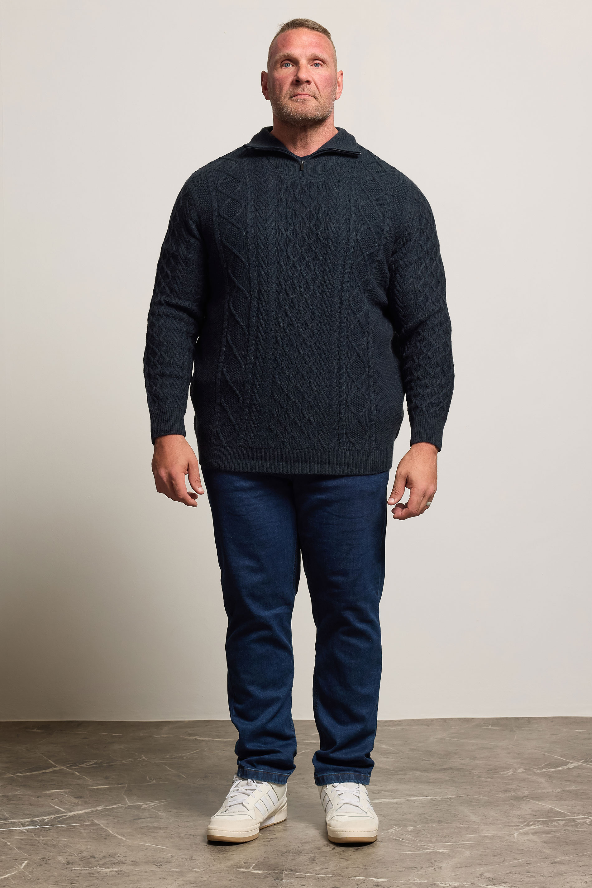 BadRhino Big & Tall Navy Blue Cable Knit Quarter Zip Jumper | BadRhino 2