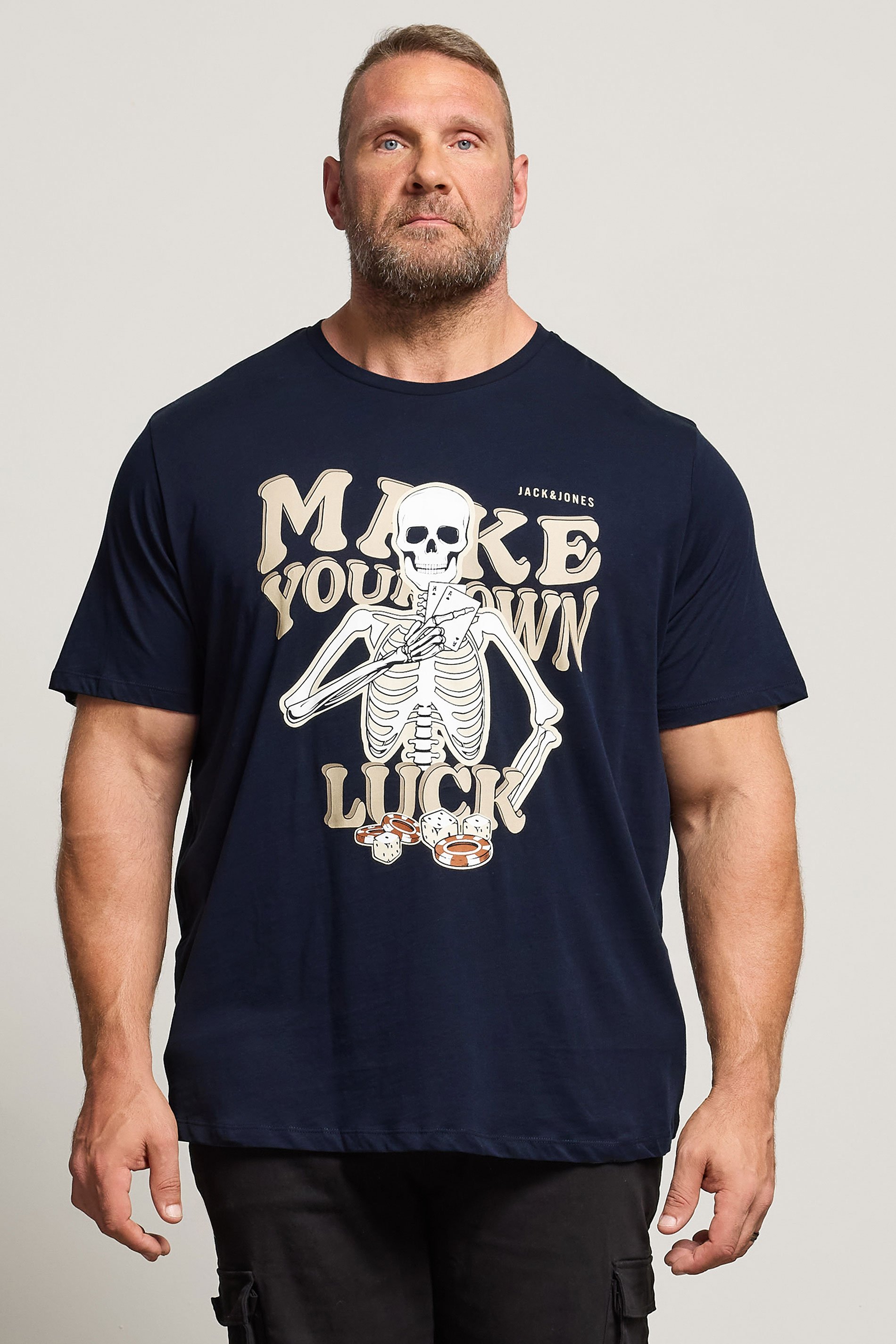 JACK & JONES Big & Tall Sky-Captain Blue Casino Graphic T-Shirt | BadRhino 1