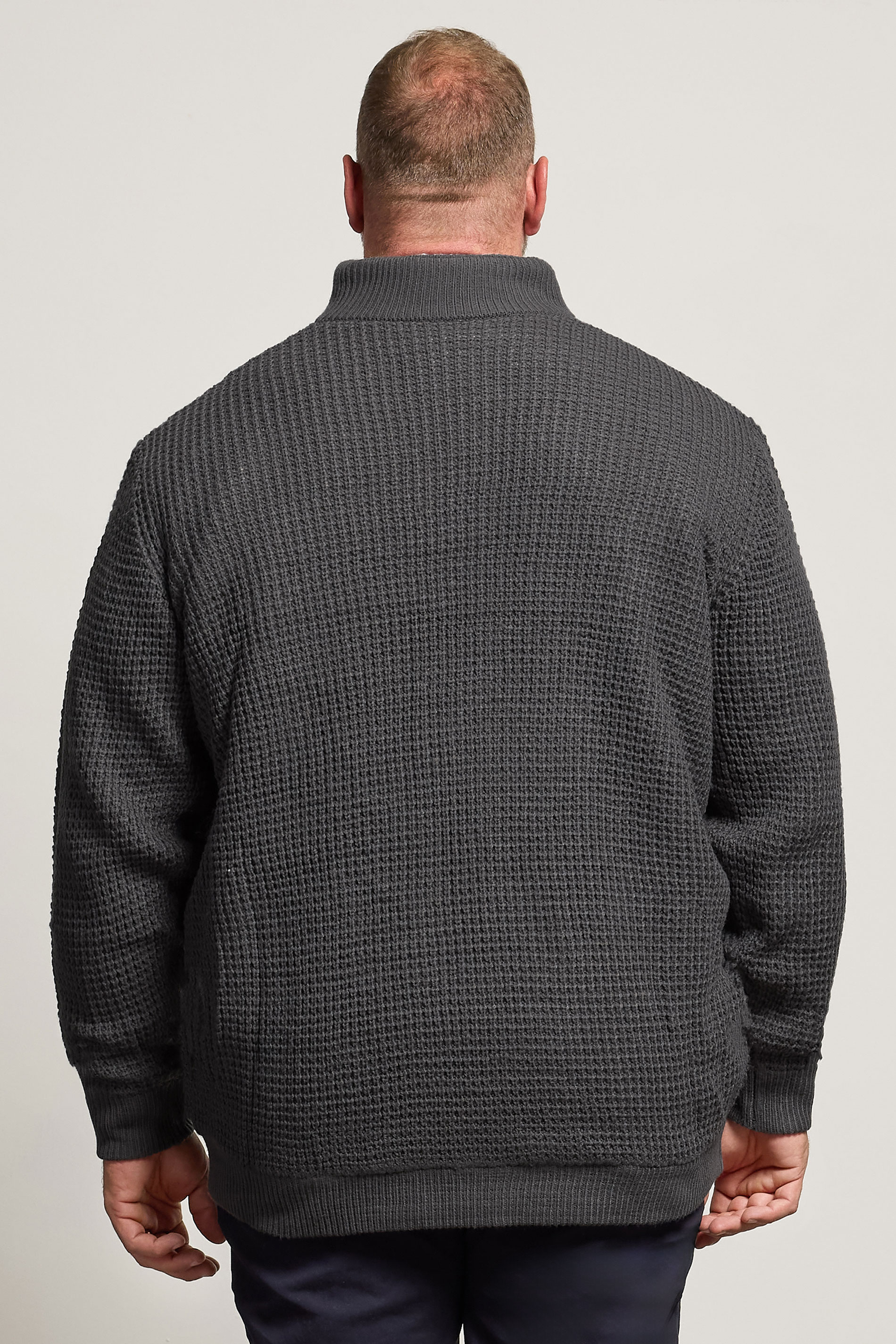 BadRhino Big & Tall Charcoal Grey Sherpa Lined Zip Through Cable Jumper | BadRhino 3