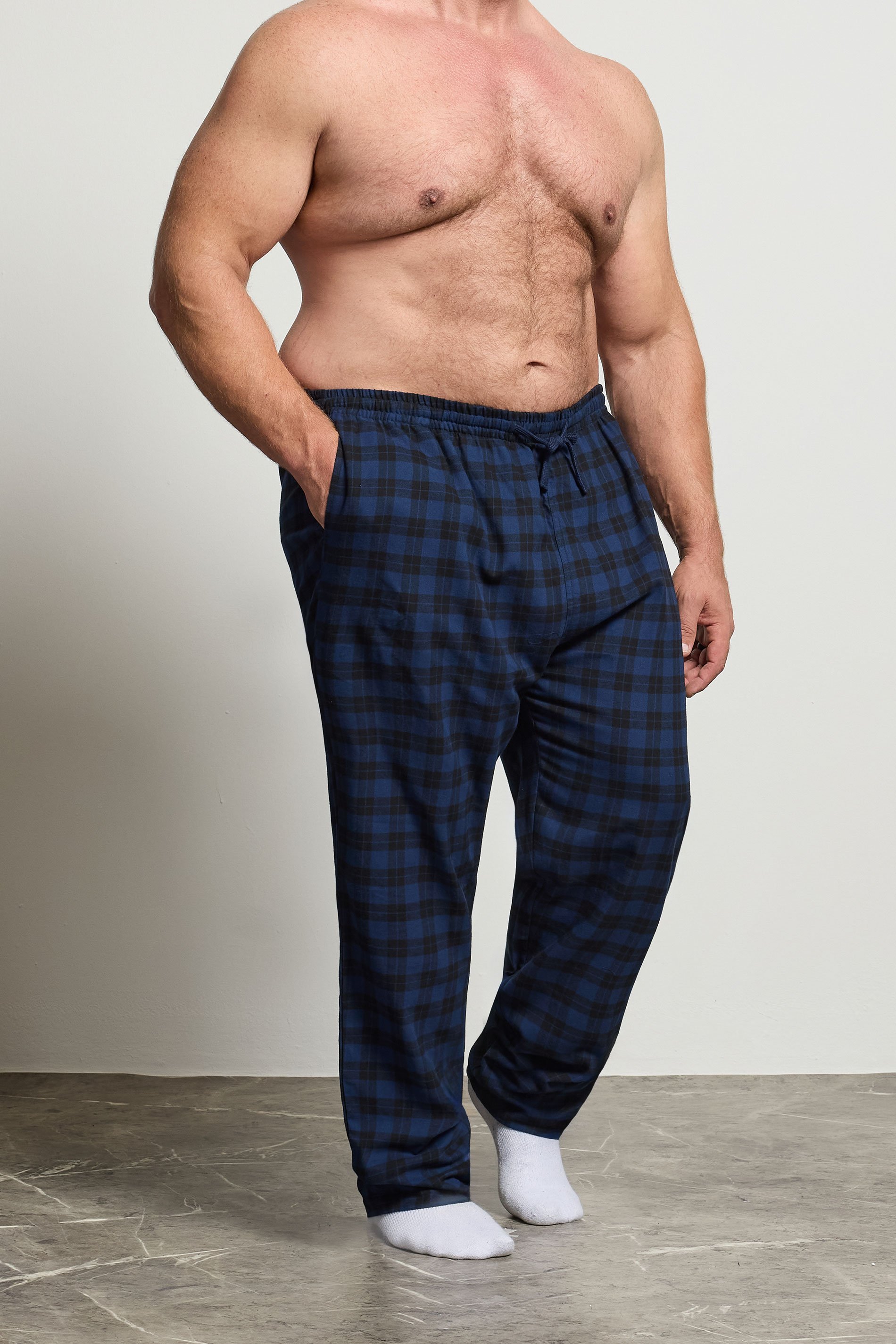 D555 Big & Tall Navy Blue Check Lounge Trousers | BadRhino 1