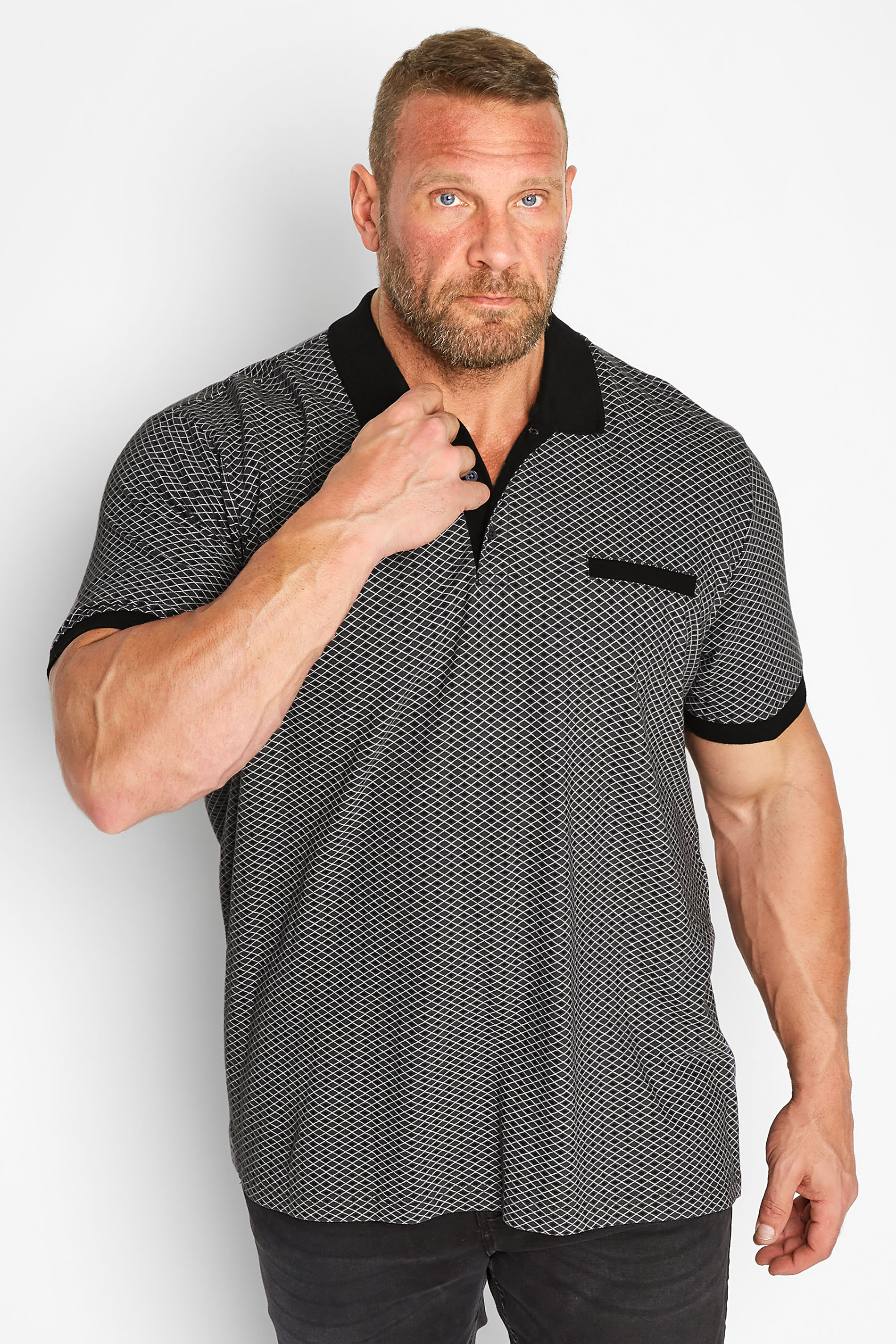 BadRhino Big & Tall Grey Geometric Print Polo Shirt | BadRhino 1