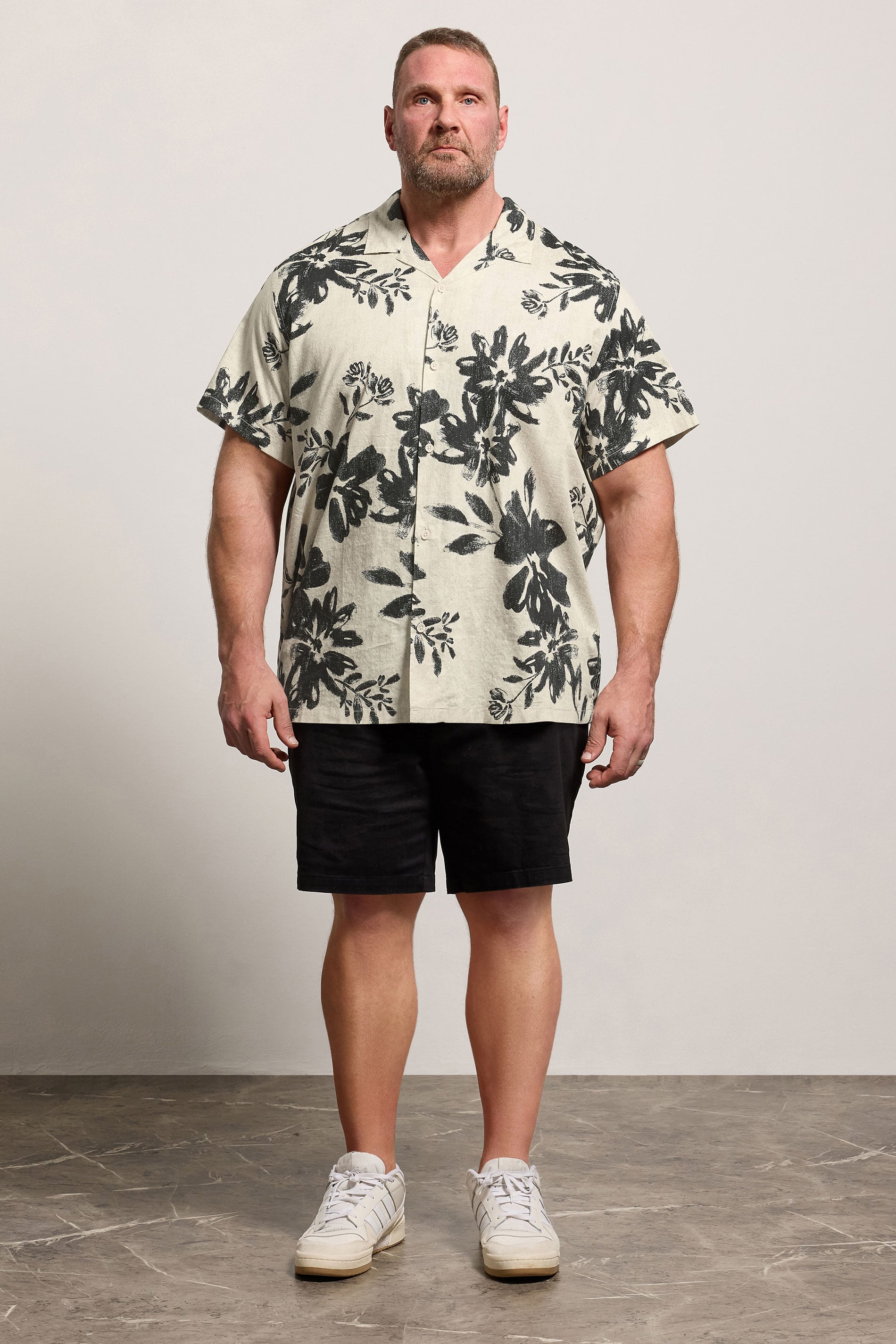 JACK & JONES Big & Tall Off White Floral Print Short Sleeve Shirt | BadRhino 1