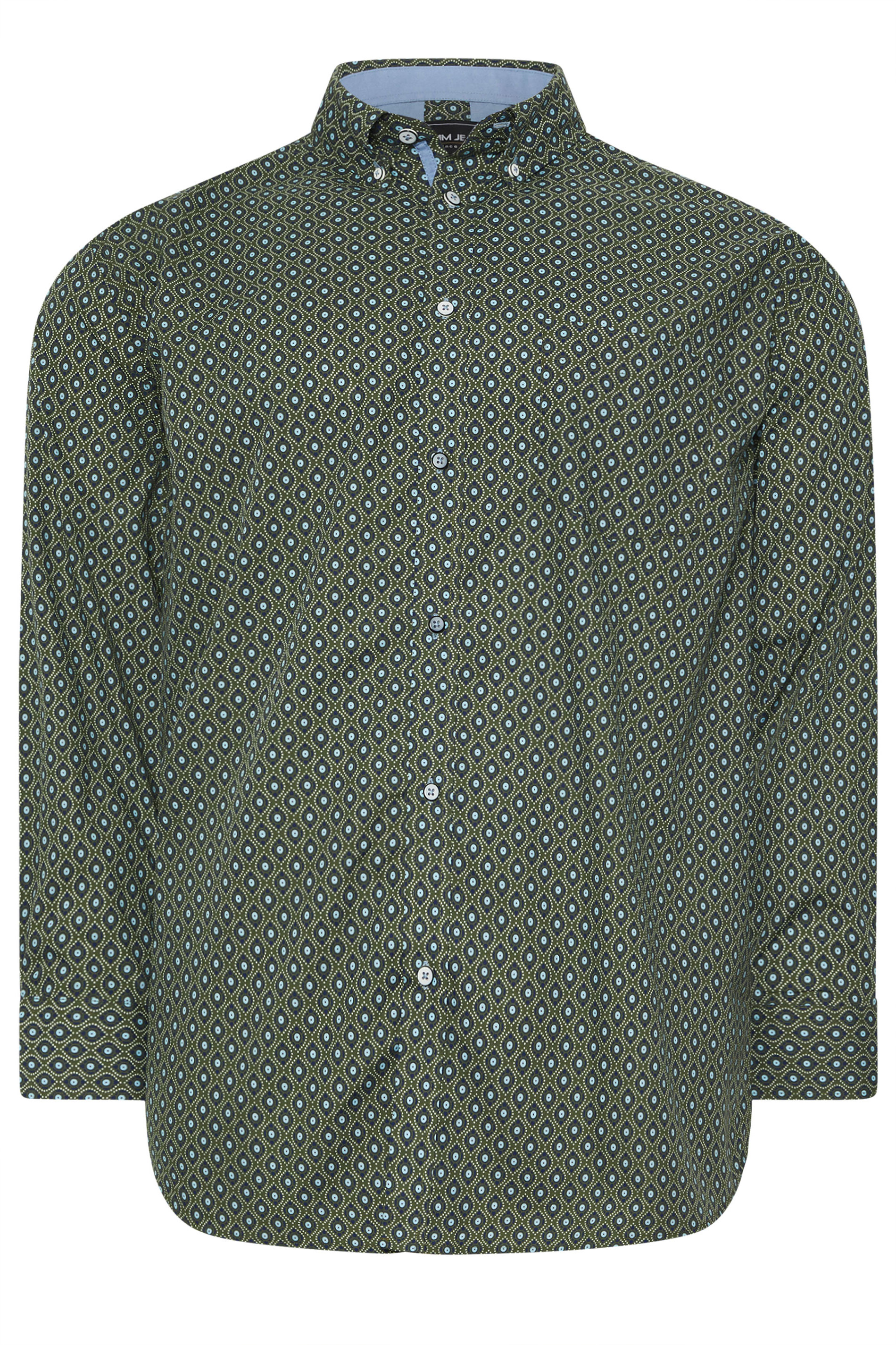 KAM Big & Tall Forest Green Geometric Shirt | BadRhino 3
