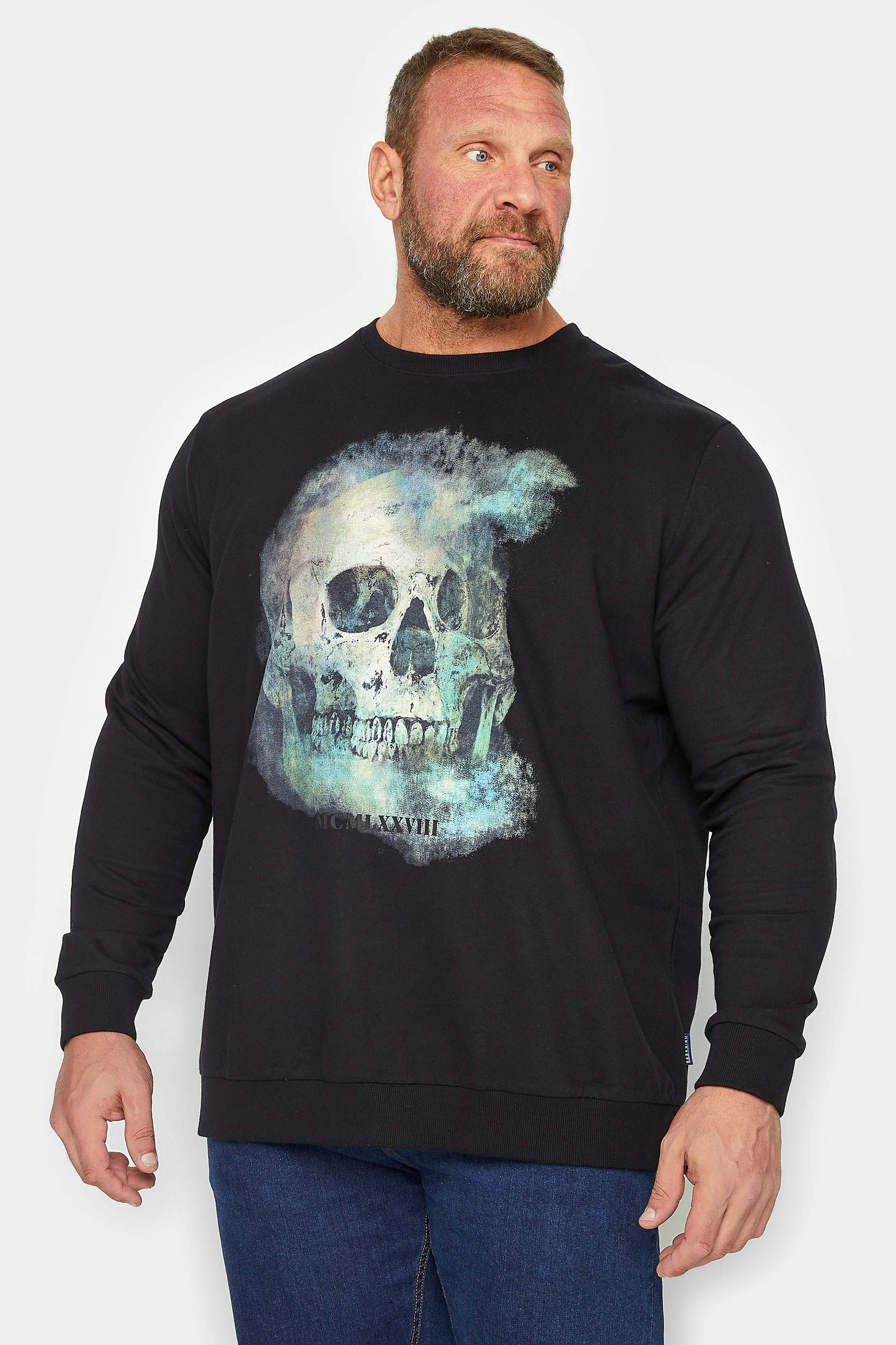BadRhino Big & Tall Black Skull Print Sweatshirt | BadRhino 1