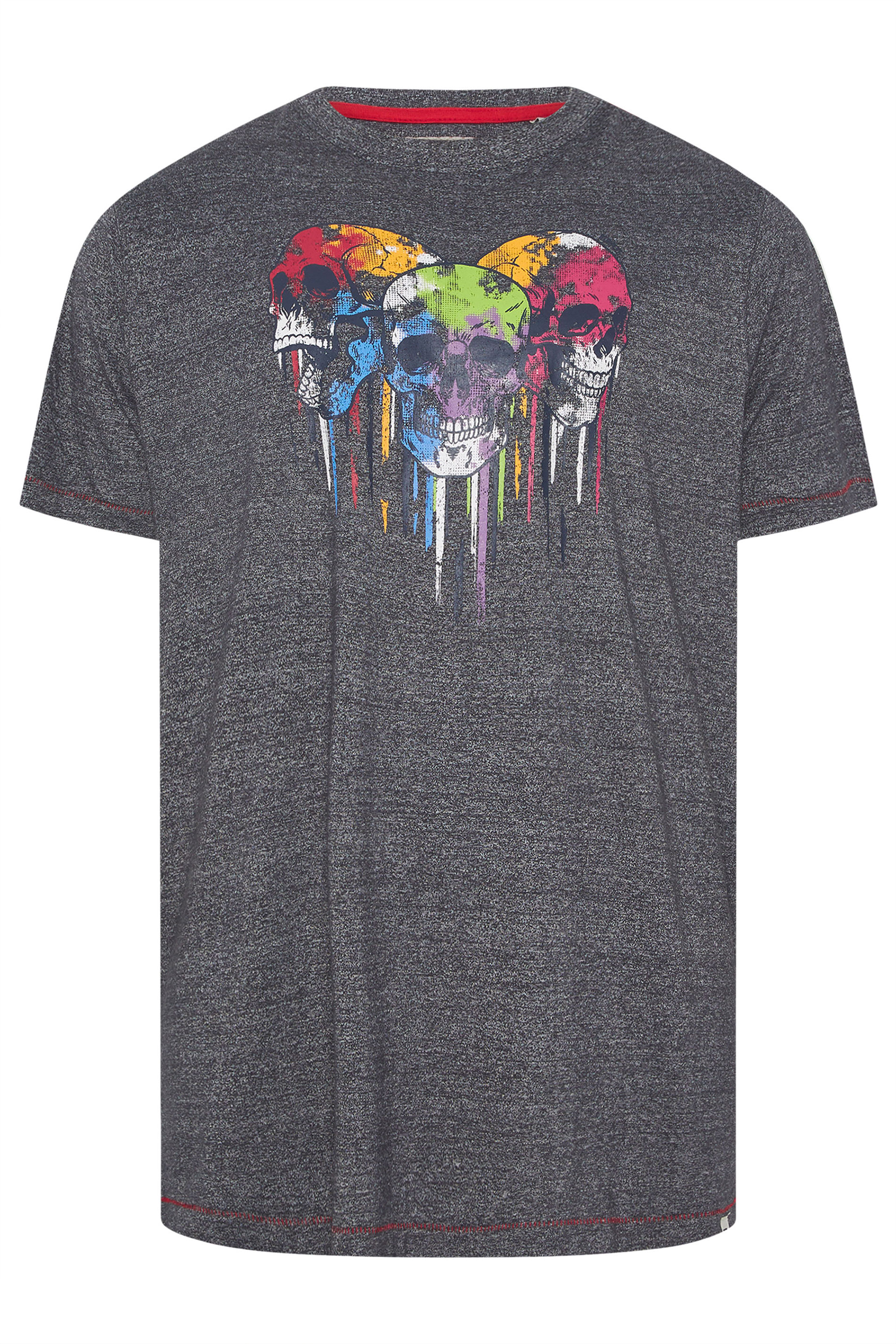 D555 Big & Tall Burgundy Grey Skull Drip Graphic Print T-Shirt | BadRhino 4