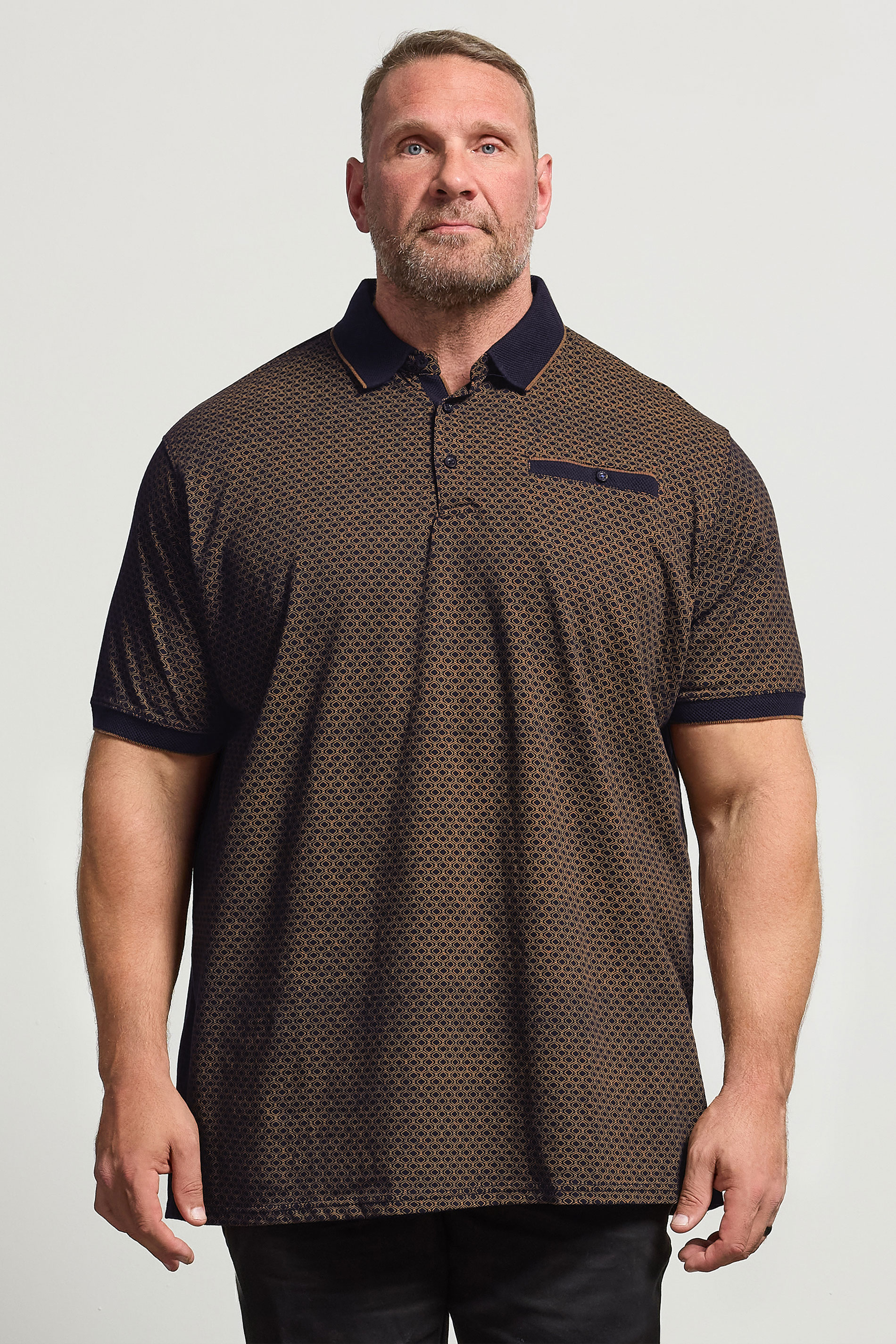 D555 Big & Tall Black Jacquard Polo Shirt | BadRhino 1