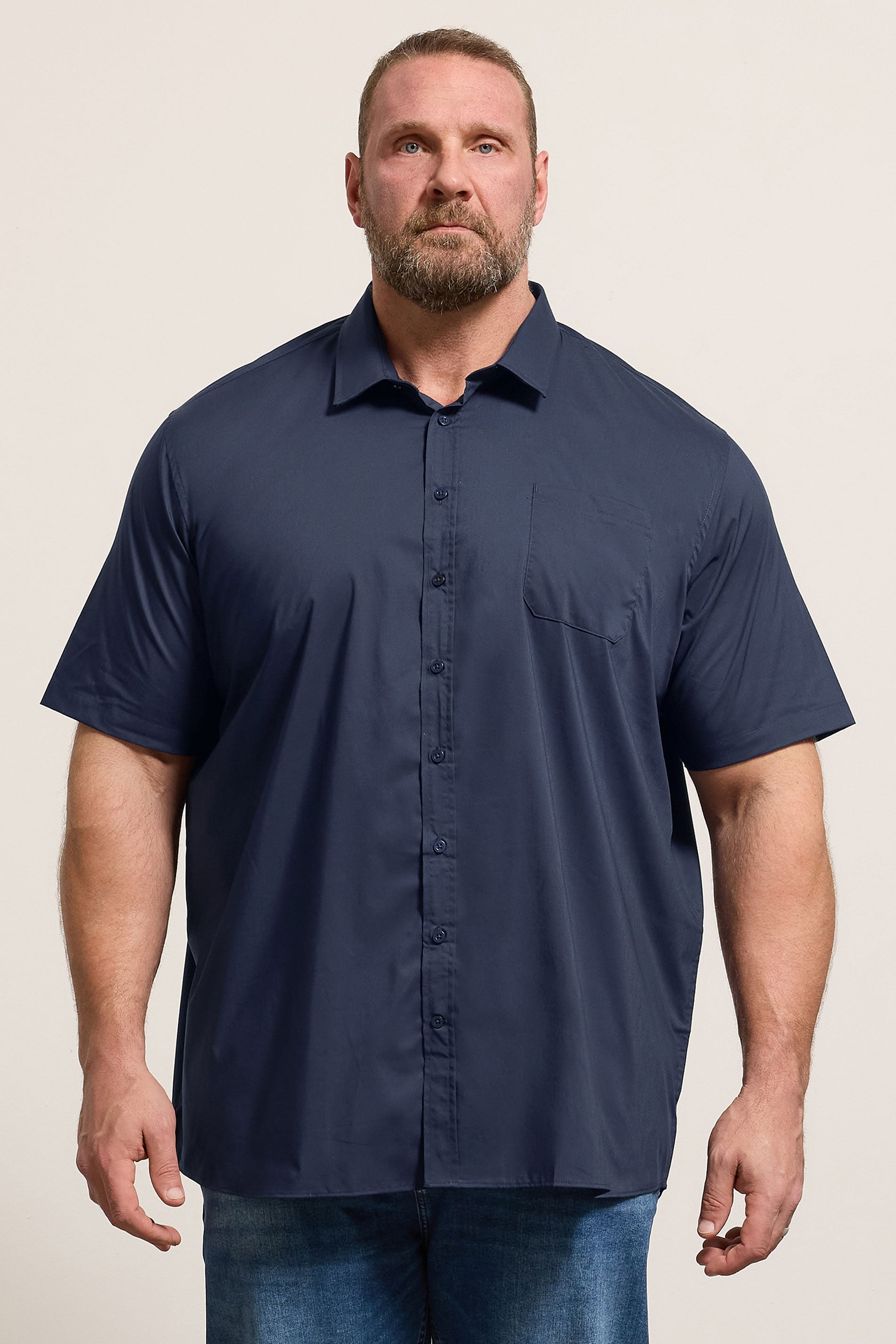 D555 Big & Tall Navy Blue Short Sleeve Non Iron Stretch Shirt | BadRhino 3