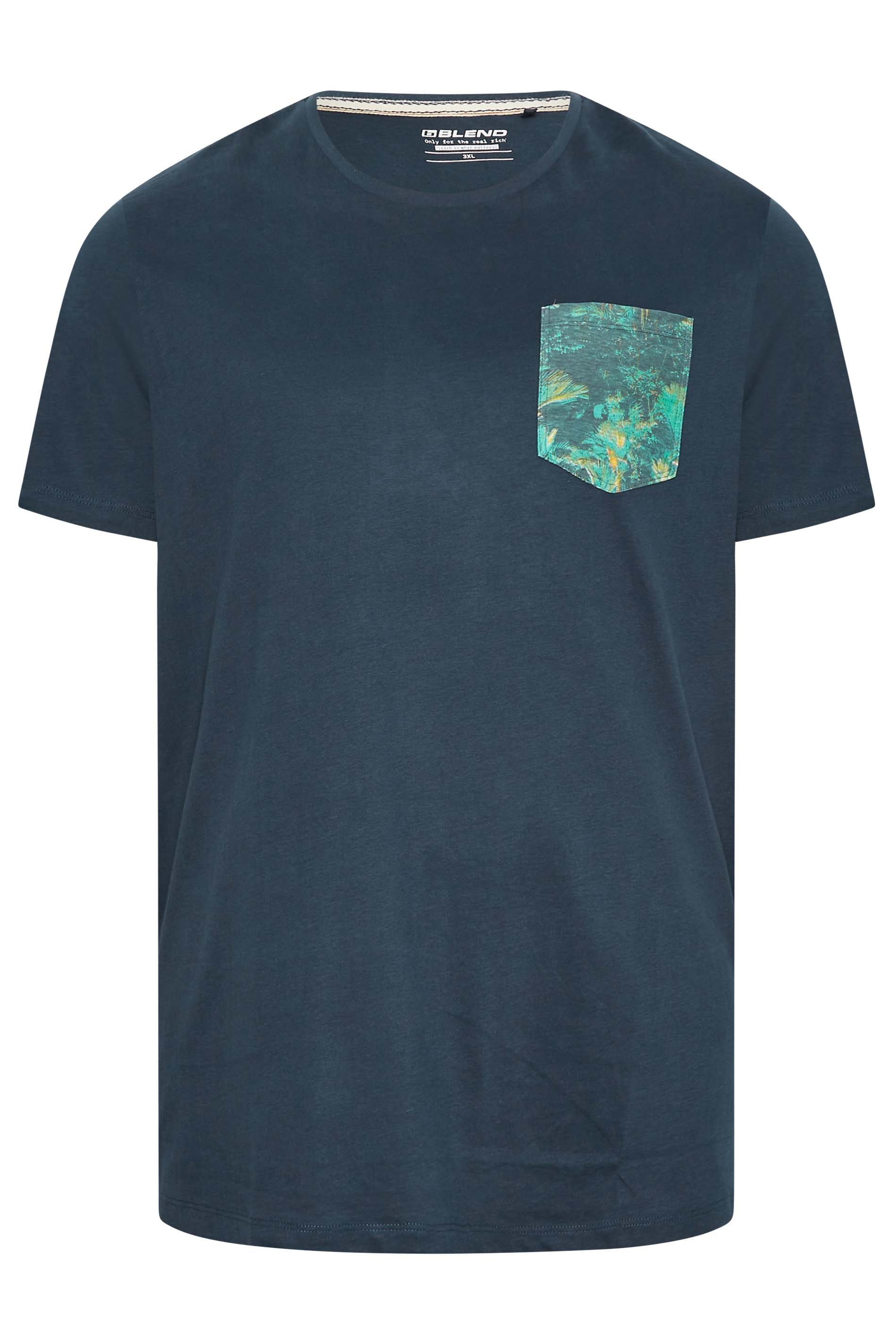 BLEND Big & Tall Navy Blue Pocket Print T-Shirt | BadRhino