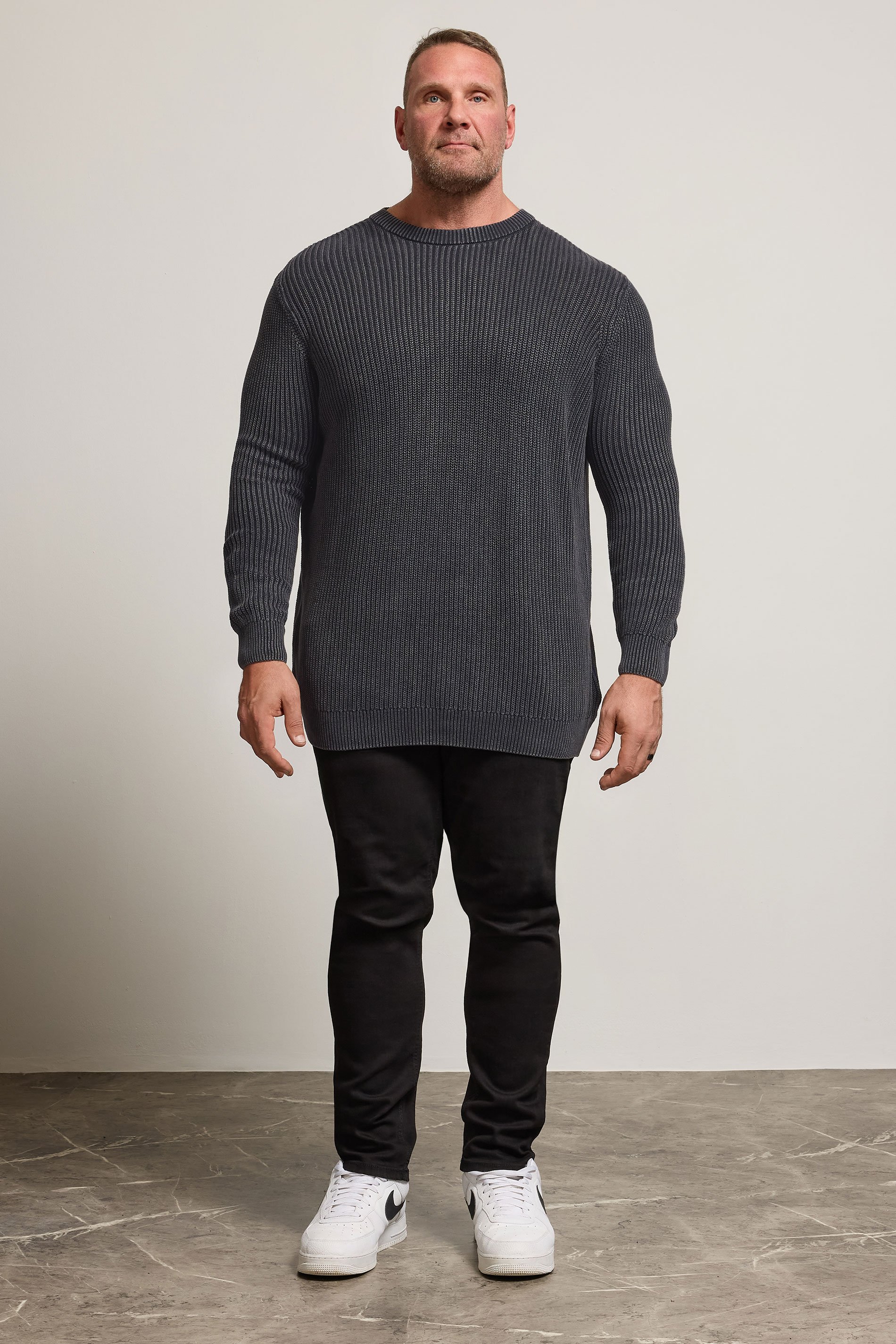 BadRhino Big & Tall Charcoal Grey Acid Wash Jumper | BadRhino 2