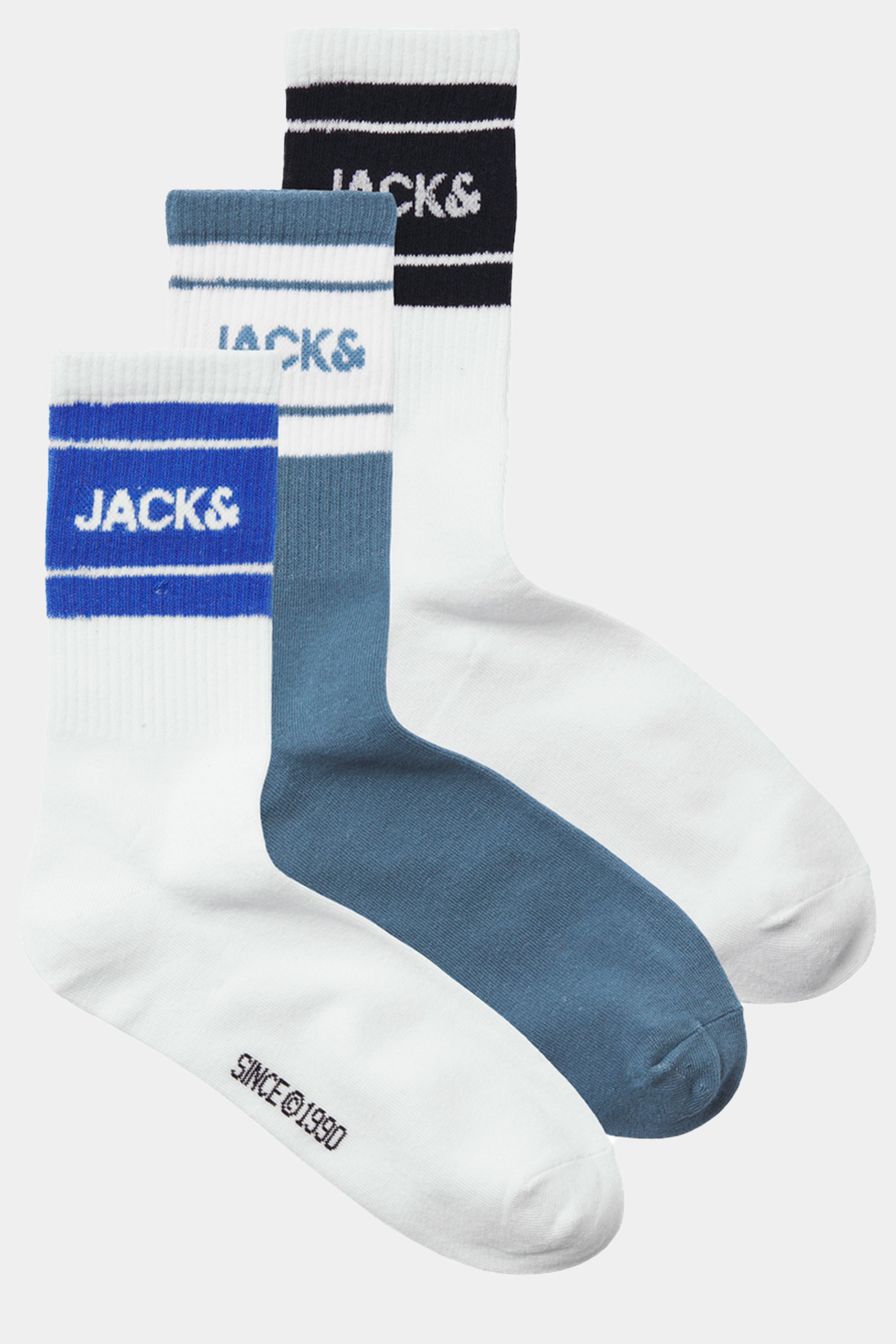 JACK & JONES 3 Pack Blue & White Tennis Socks | BadRhino 3