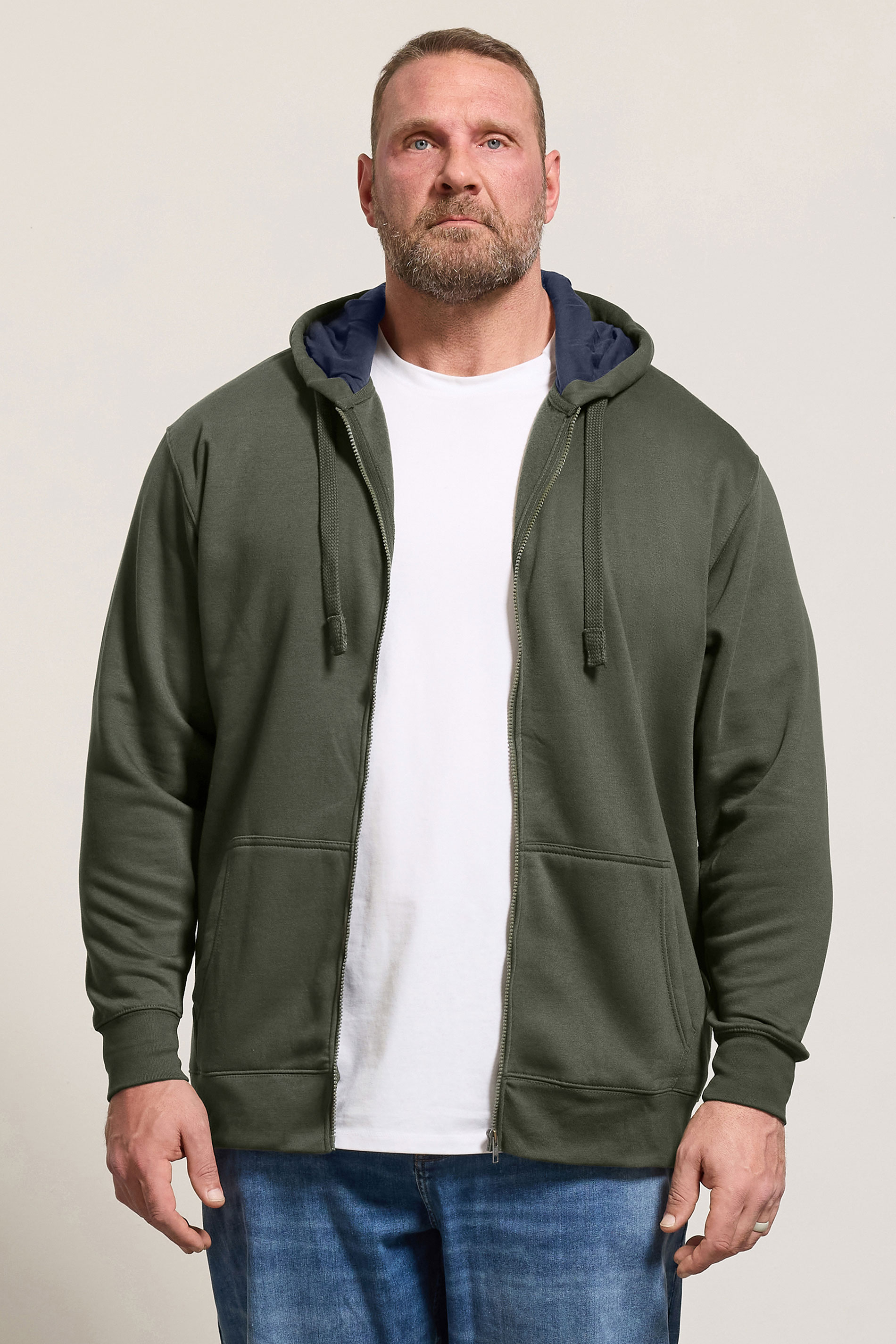 KAM Khaki Green Zip Through Hoodie | BadRhino 3