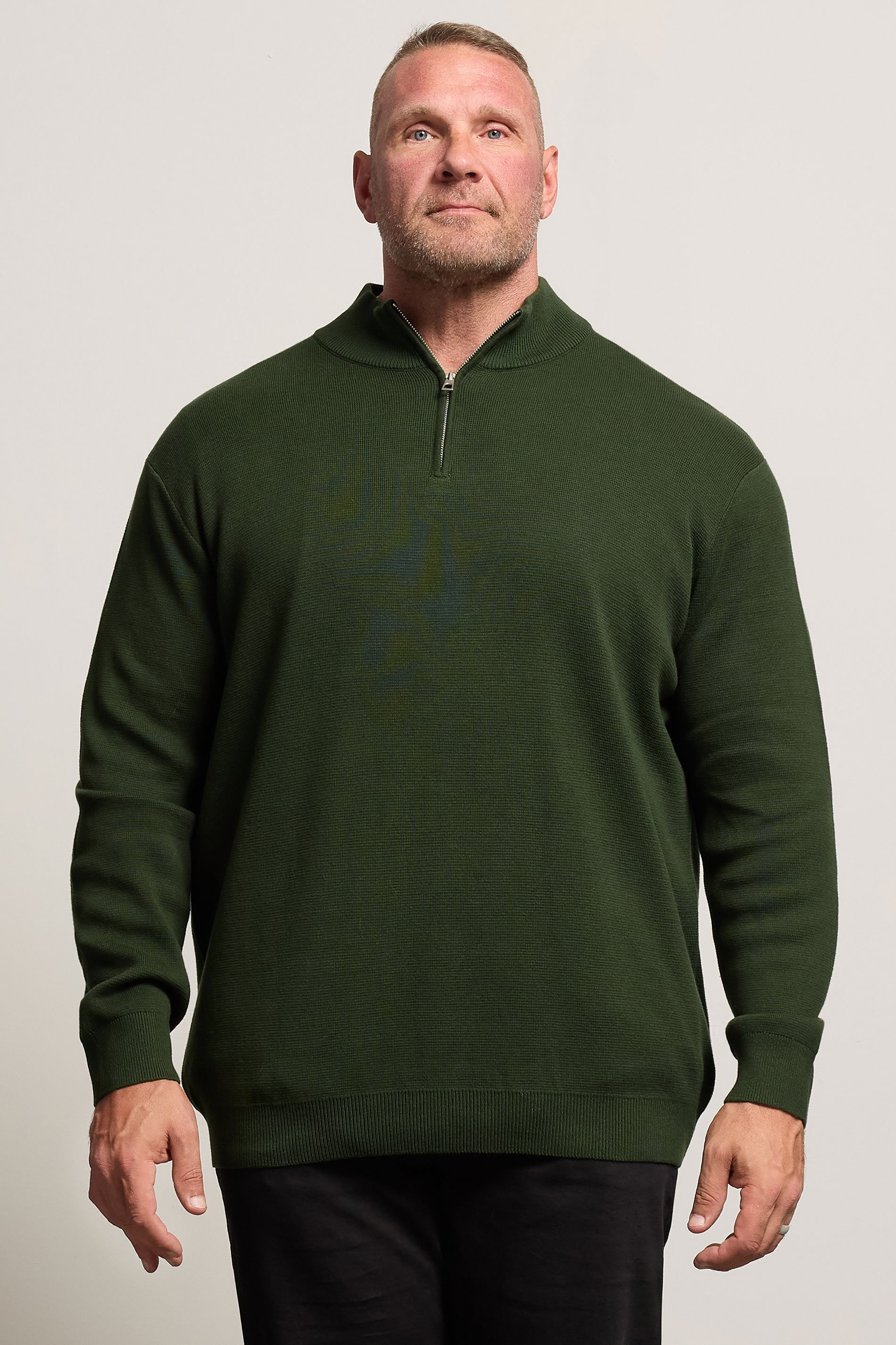BadRhino Big & Tall Dark Green Milano Quarter Zip Jumper | BadRhino 1