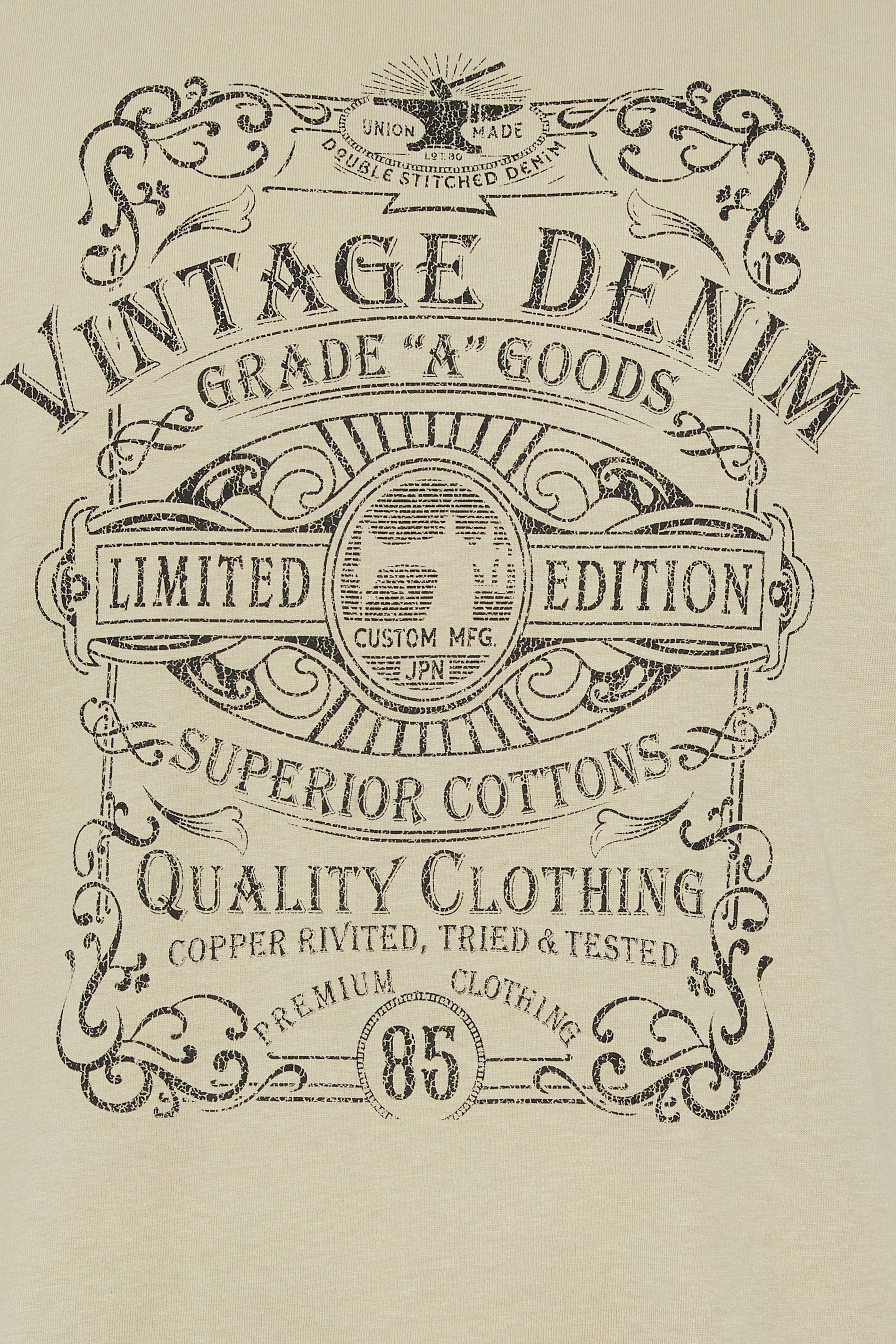 KAM Big & Tall Stone Beige Vintage Denim Graphic Print T-Shirt | BadRhino 5