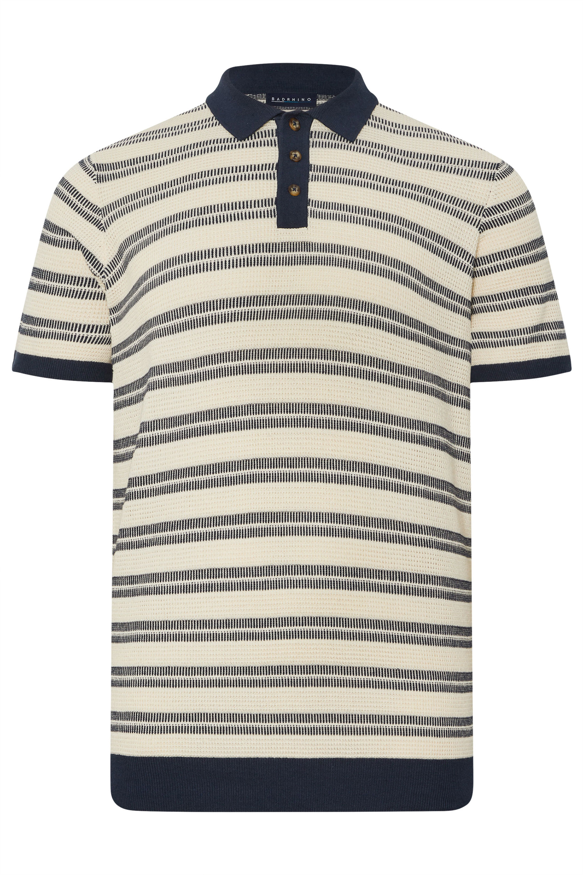 BadRhino Big & Tall Navy Blue & Cream Knitted Polo Shirt | BadRhino 8