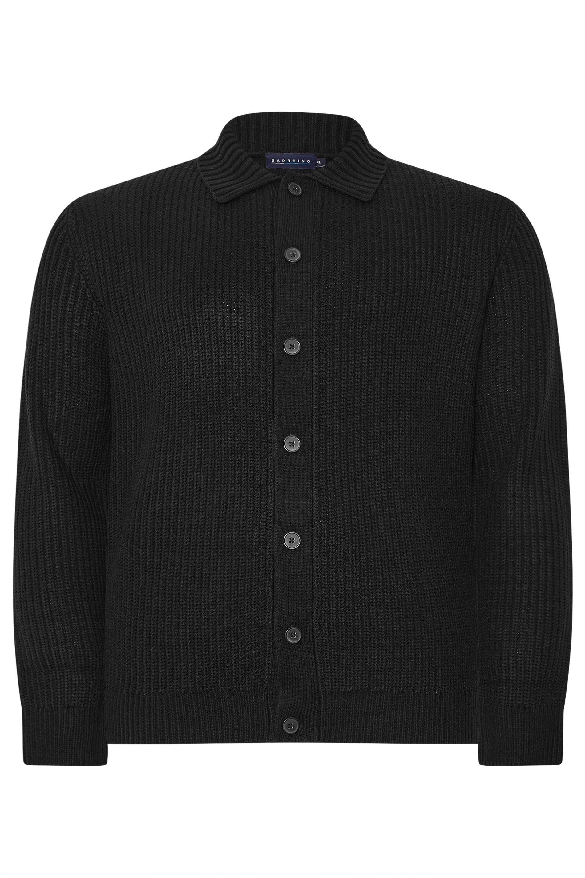 BadRhino Big & Tall Black Long Sleeve Knitted Shirt | BadRhino 8