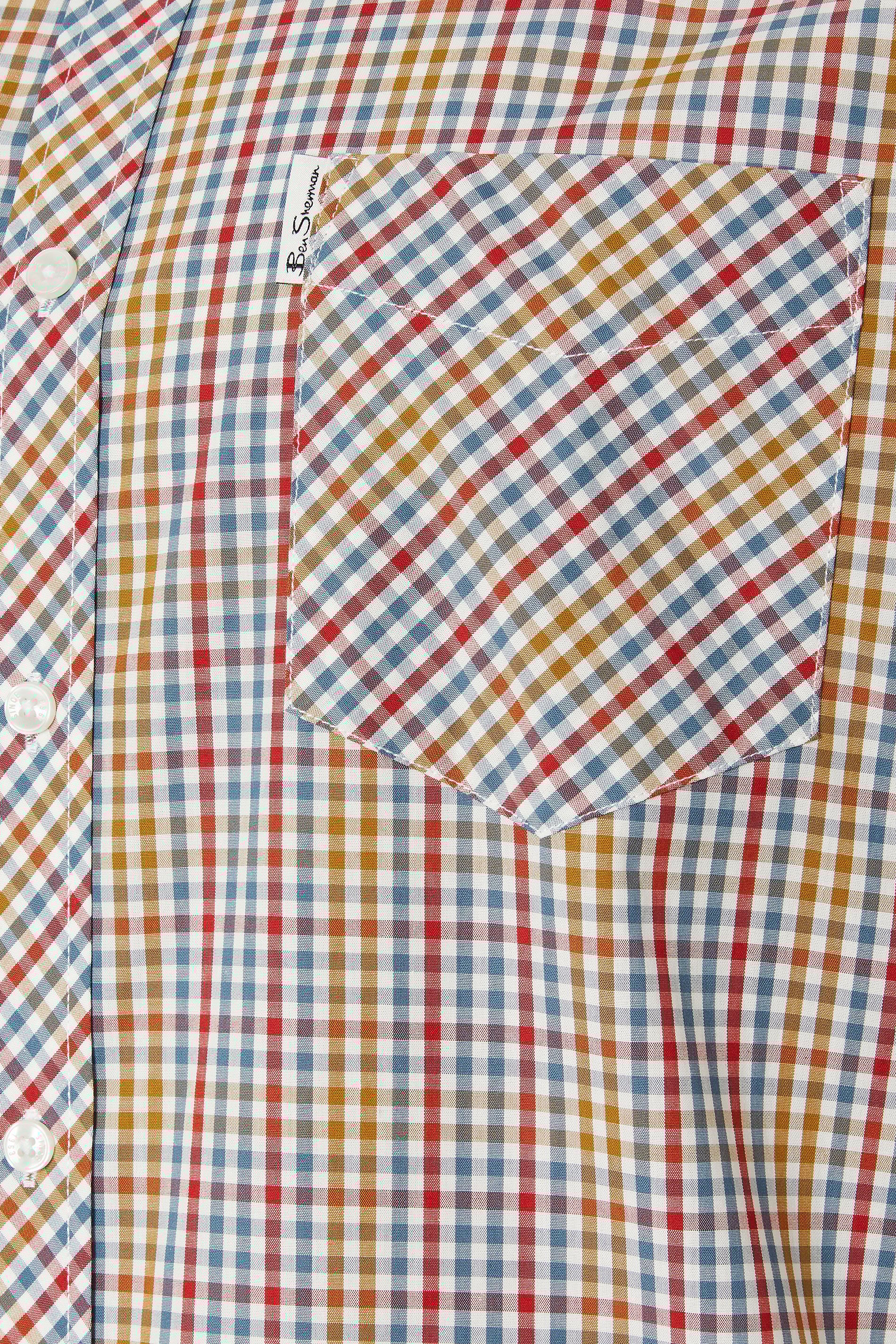 BEN SHERMAN Big & Tall White Gingham Button Through Shirt | BadRhino 2