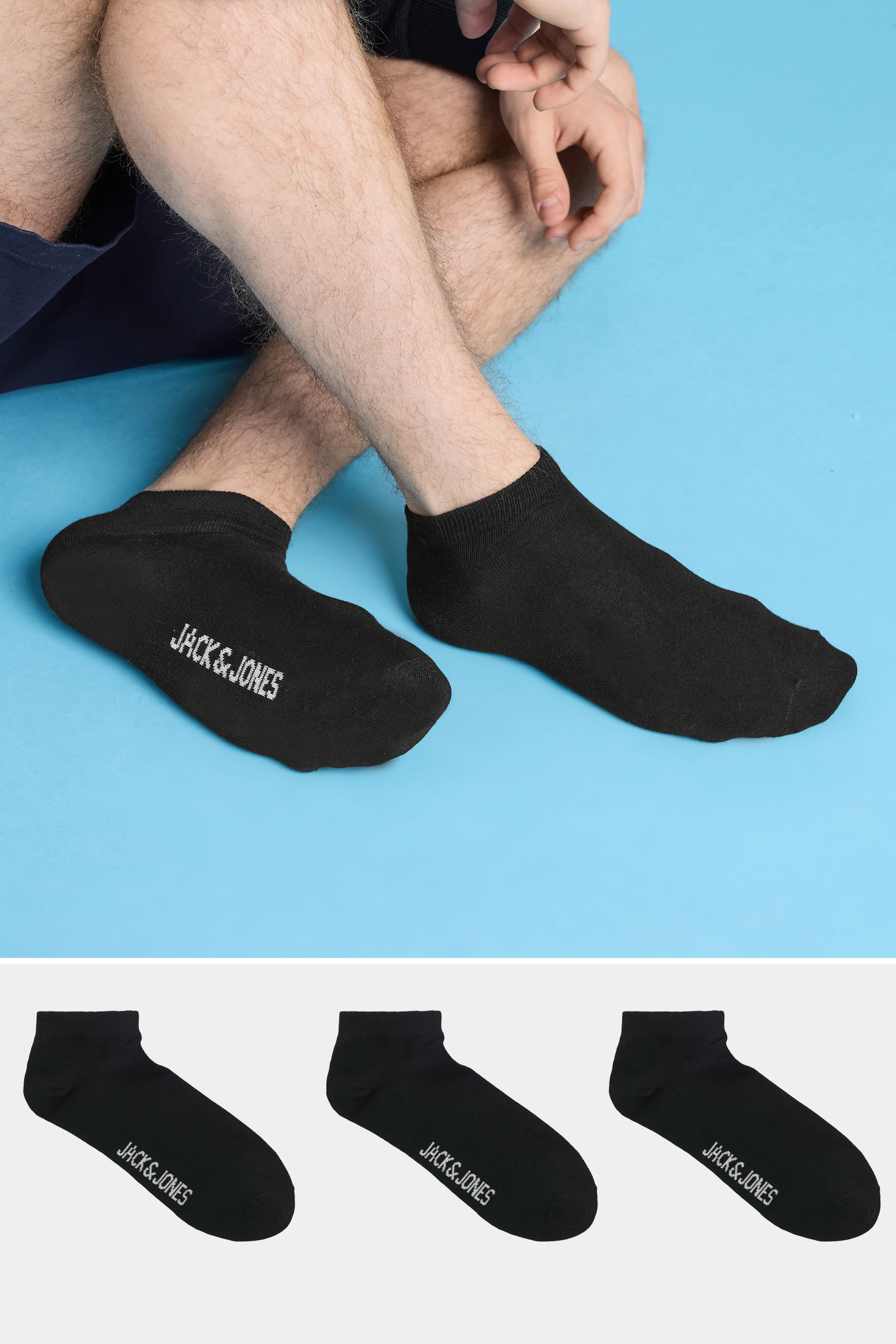 JACK & JONES 3 Pack Black Trainer Socks | BadRhino 1