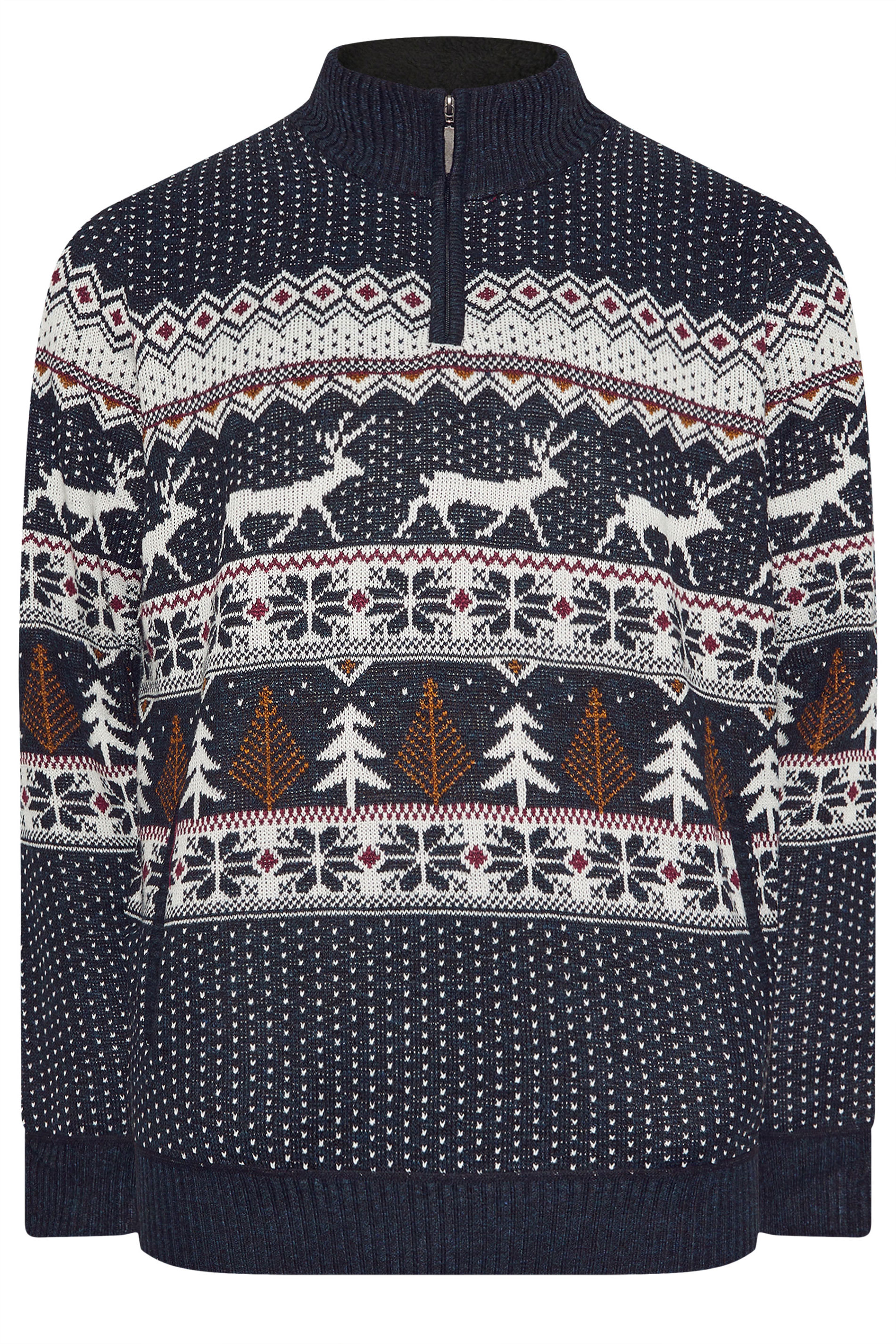 D555 Big & Tall Navy Blue Christmas Quarter Zip Jumper | BadRhino 3