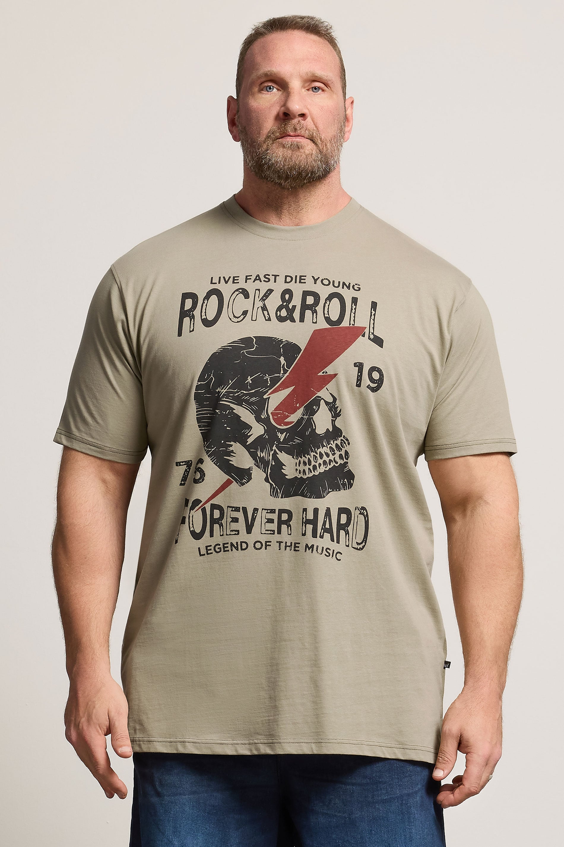 KAM Big & Tall Stone Brown Rock N Roll Print T-Shirt | BadRhino 3