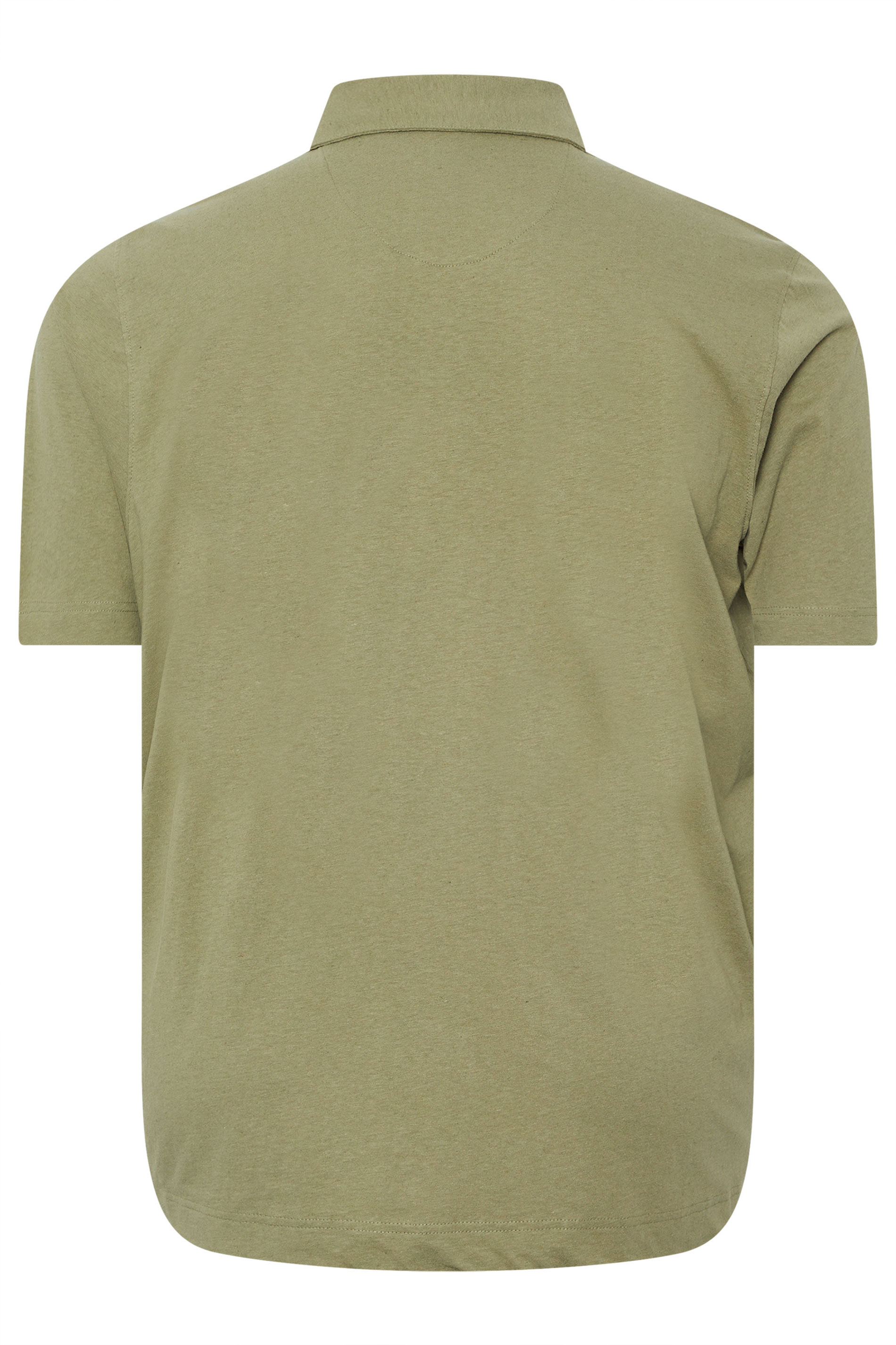 STUDIO A Big & Tall Khaki Green Linen Revere Polo Shirt 4