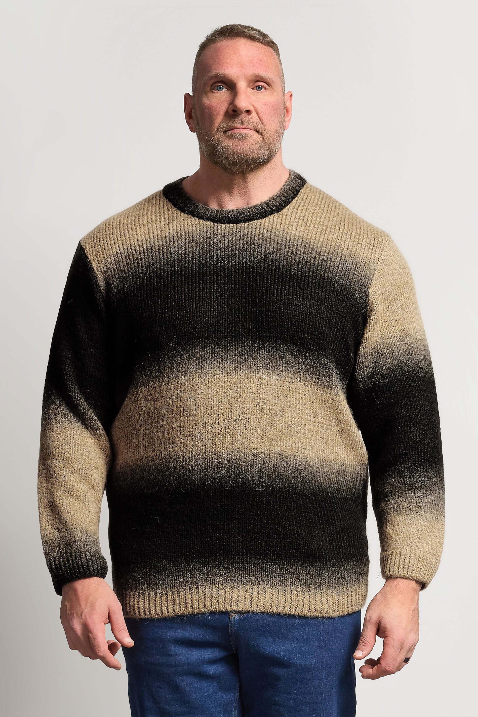 JACK & JONES Big & Tall Natural Brown Crew Neck Knit Jumper | BadRhino 3