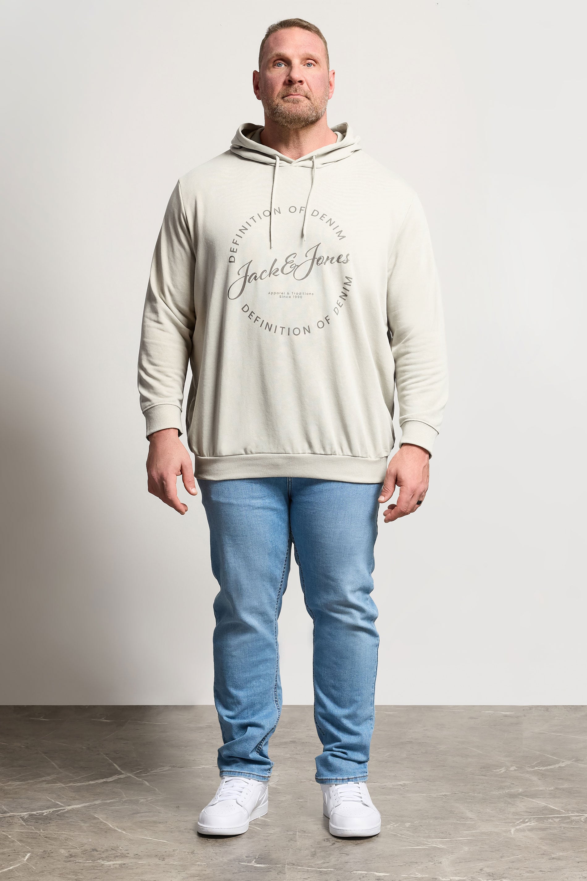 JACK & JONES Big & Tall Moonbeam White Logo Printed Hoodie | BadRhino 1