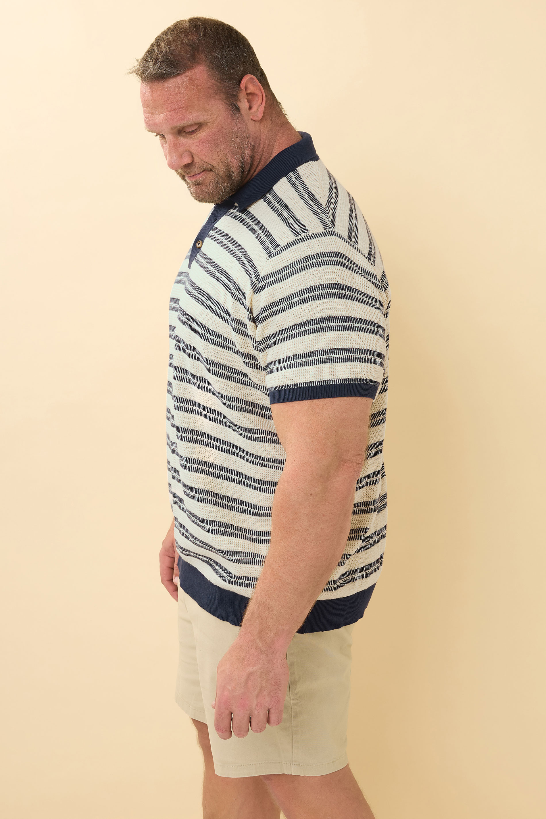 BadRhino Big & Tall Navy Blue & Cream Knitted Polo Shirt | BadRhino 6