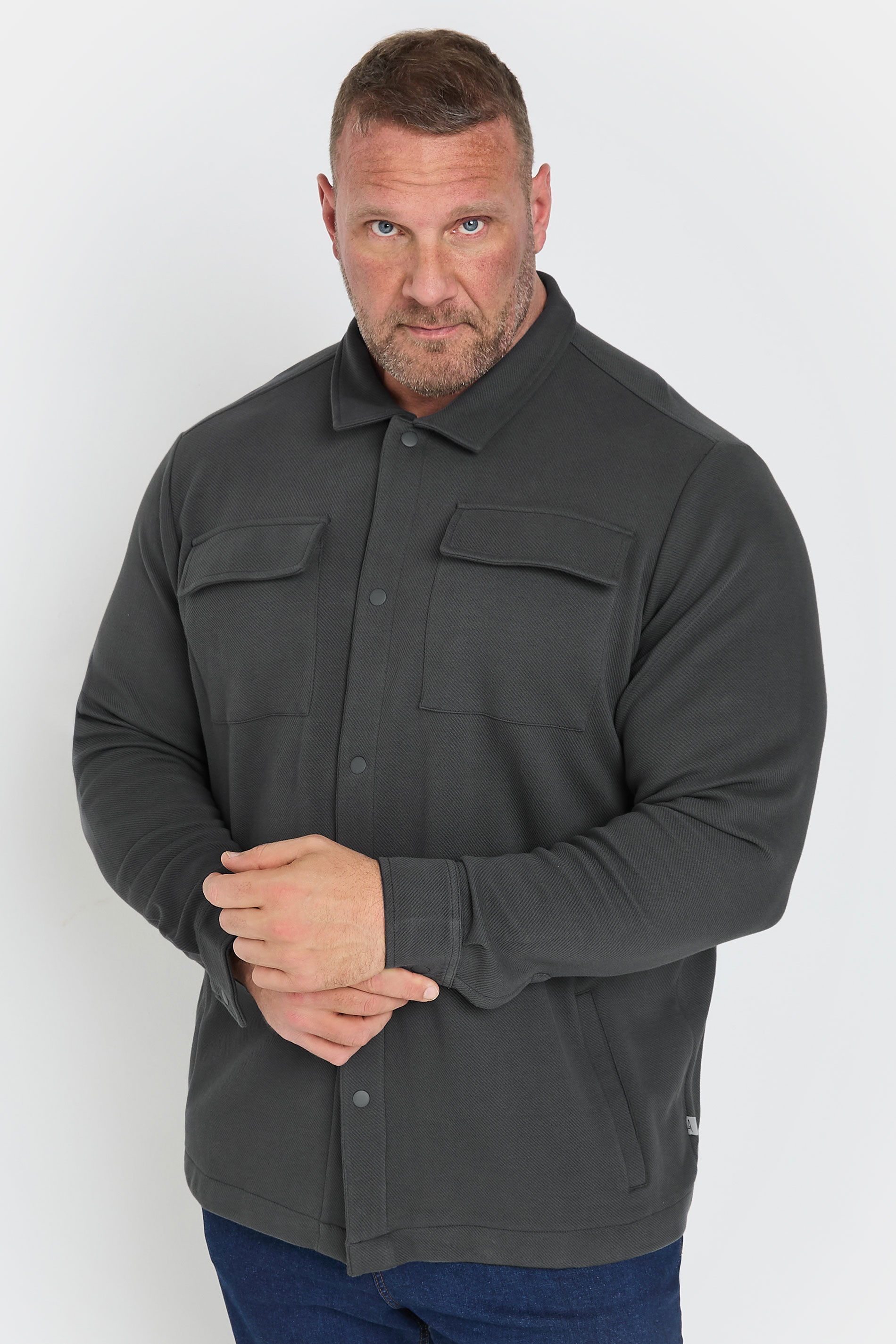 STUDIO A Big & Tall Dark Grey Button Down Shacket | BadRhino 1